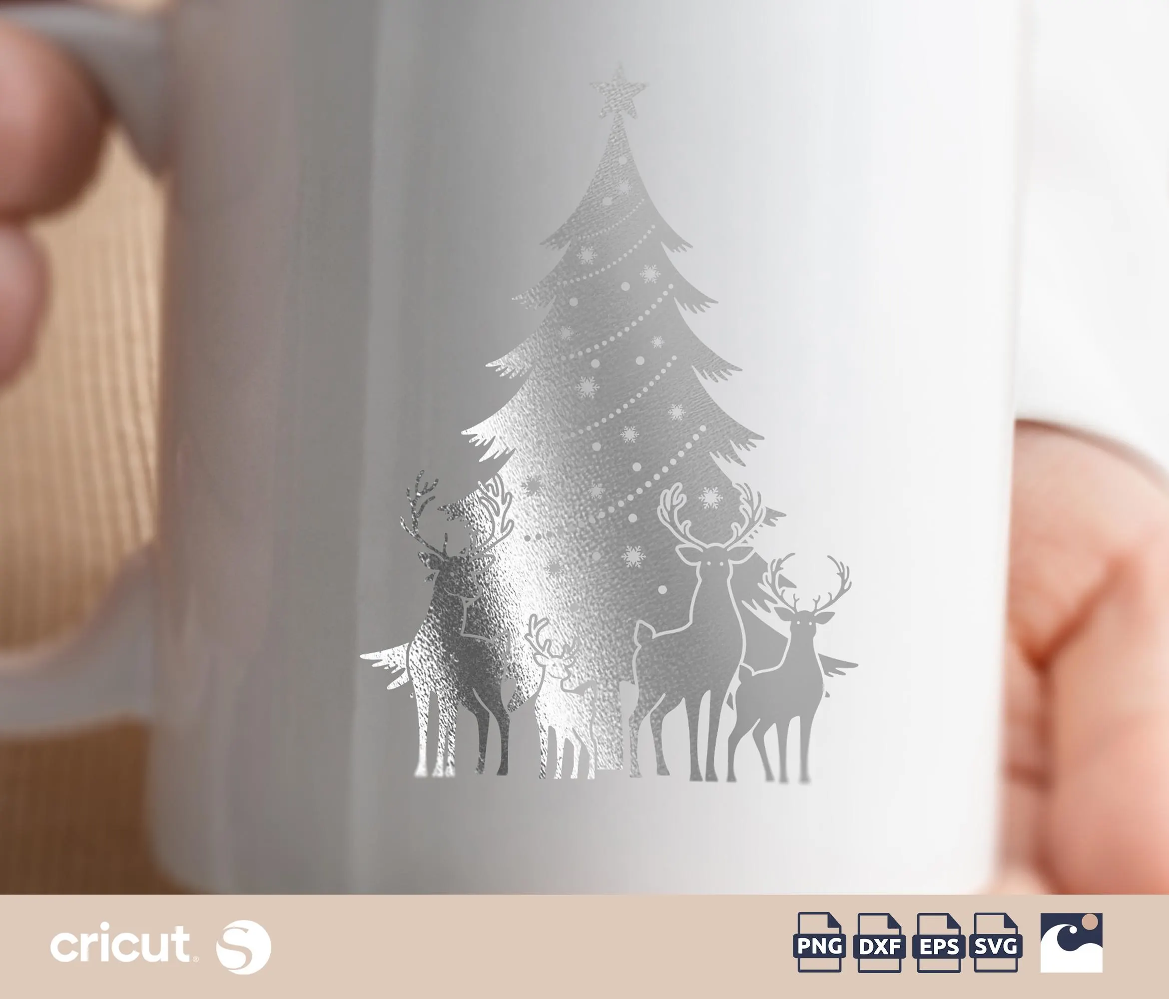 Christmas Tree and Reindeer svg dxf, Cut File, Christmas reindeer svg, Reindeer family silhouette, Cricut Christmas design, Holiday project