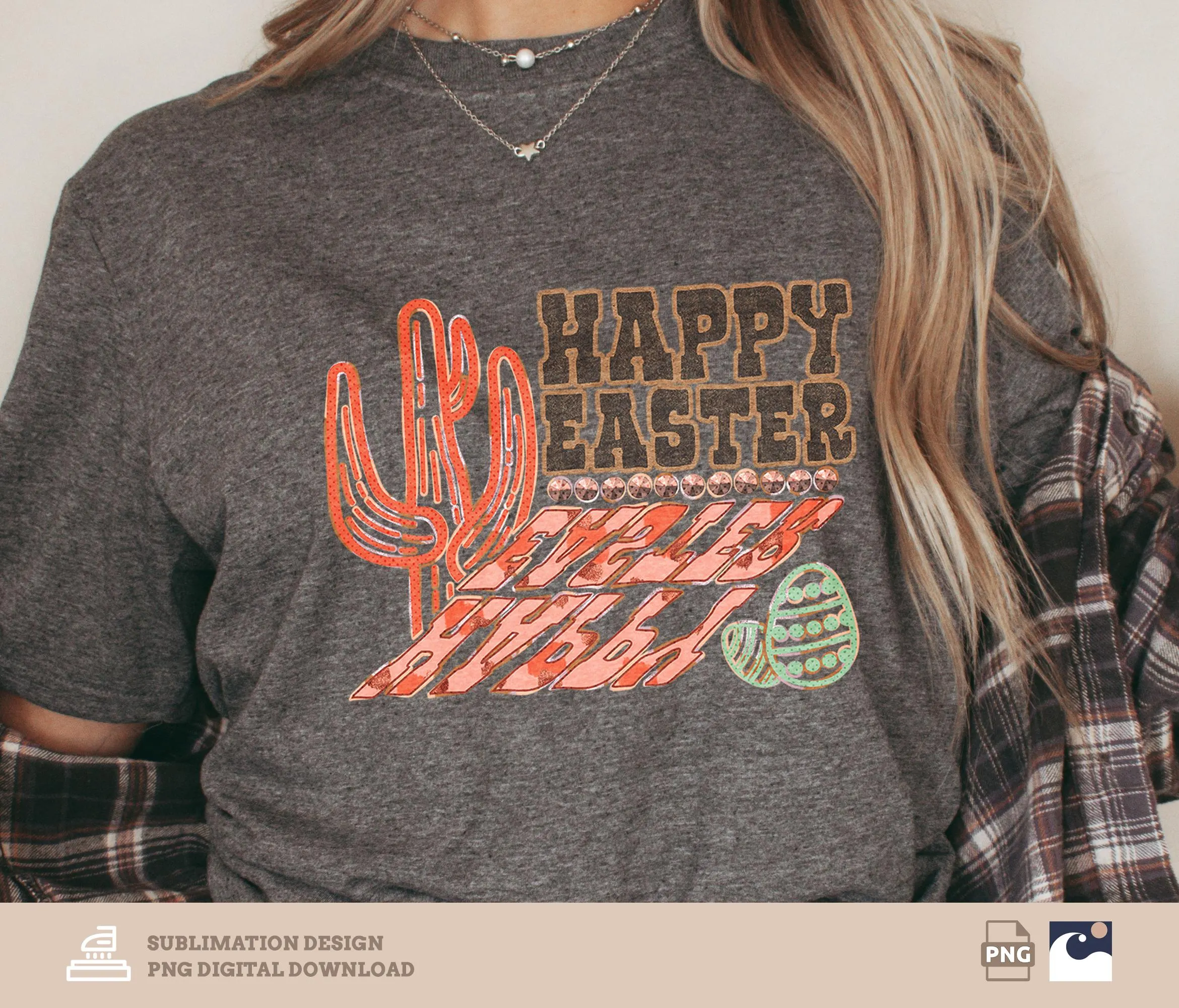 Happy Easter Cactus PNG, Cowboy Easter, Western Easter png, Cactus Easter, Desert Easter, Boho Easter Sublimation