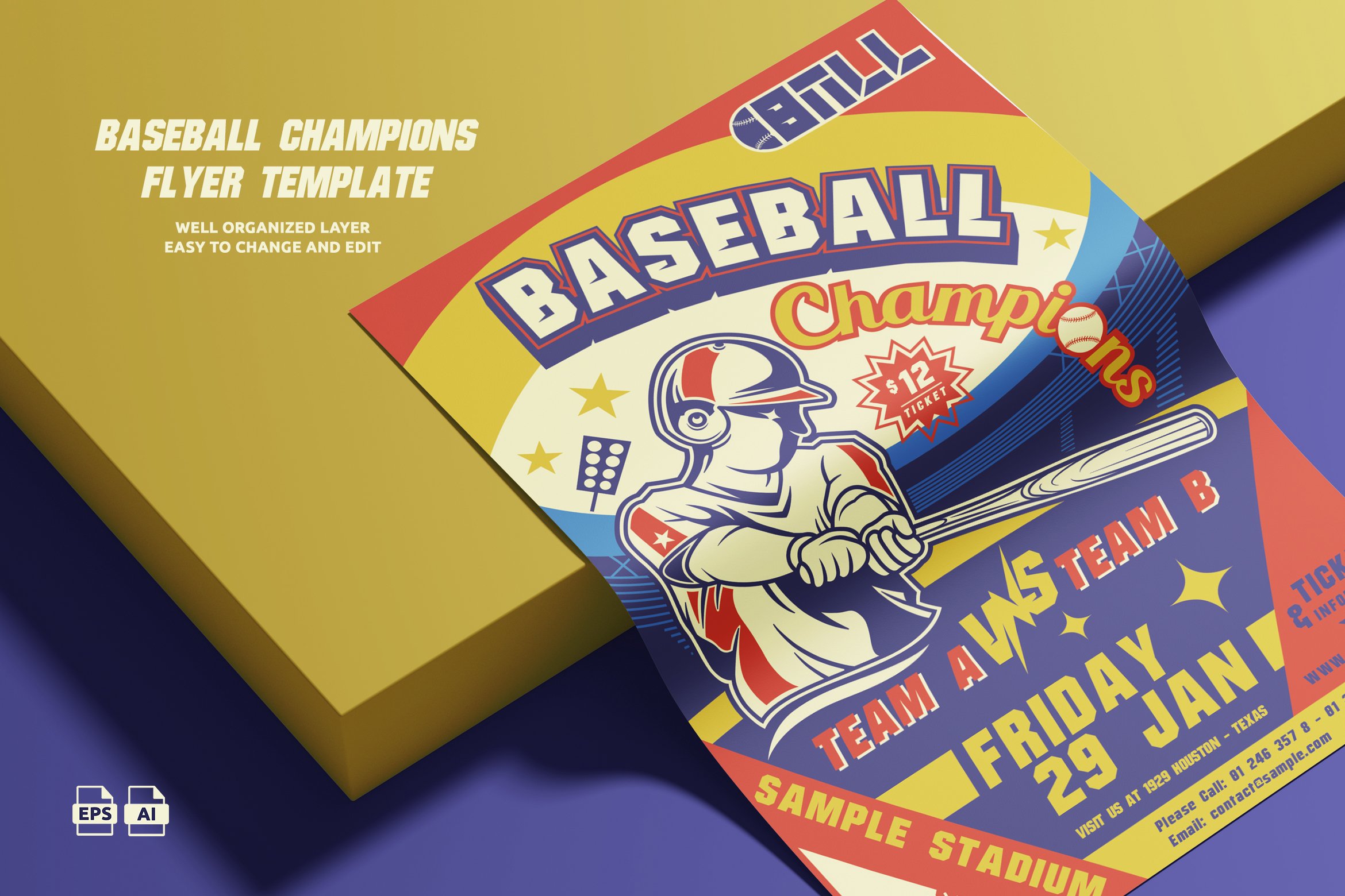 Vintage Baseball Flyer Template for A3 & A4 Prints.