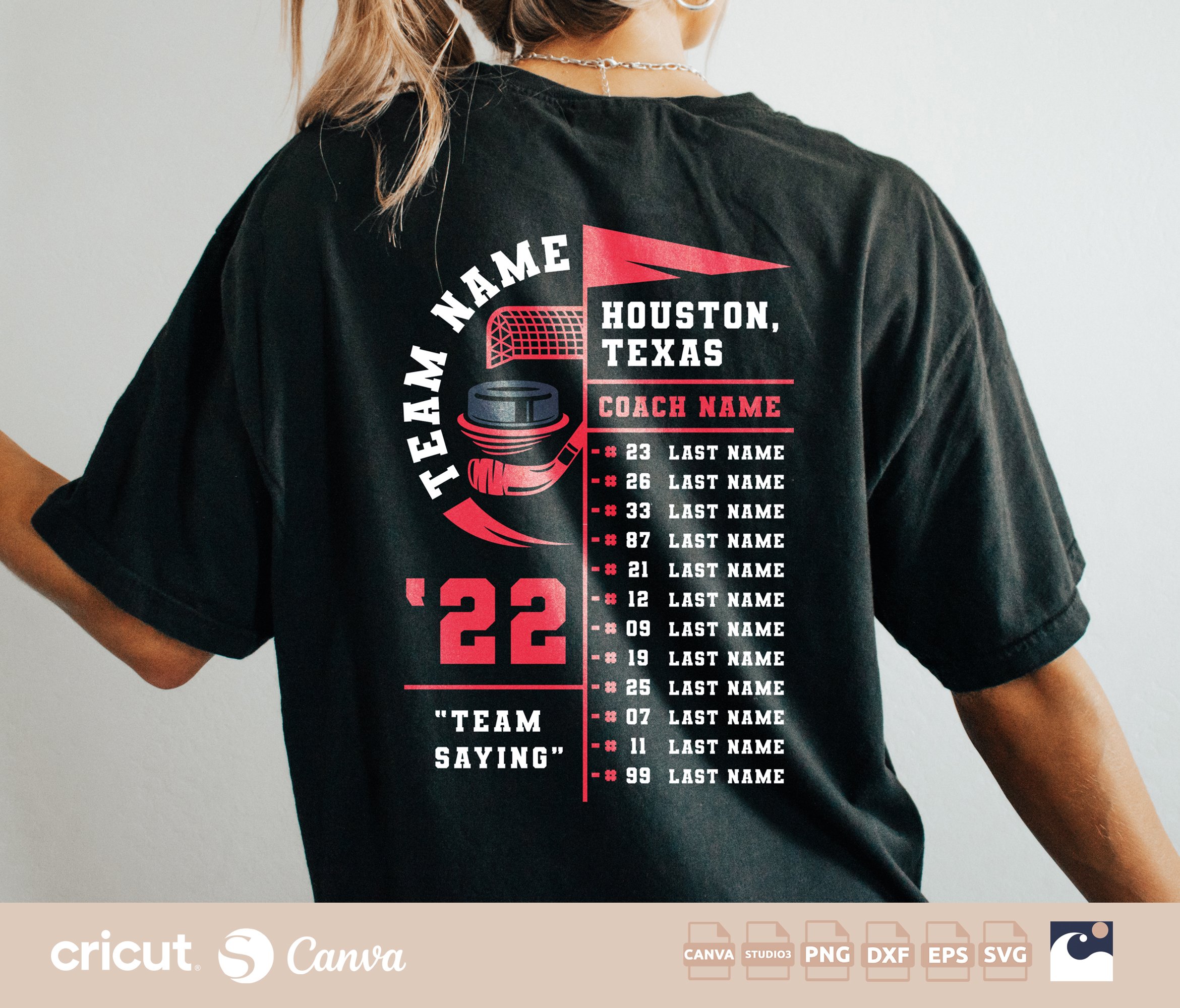 Hockey Team Roster svg, Hockey Team Gear svg, Mom, Coach, Shirt, Roster, Names, Numbers