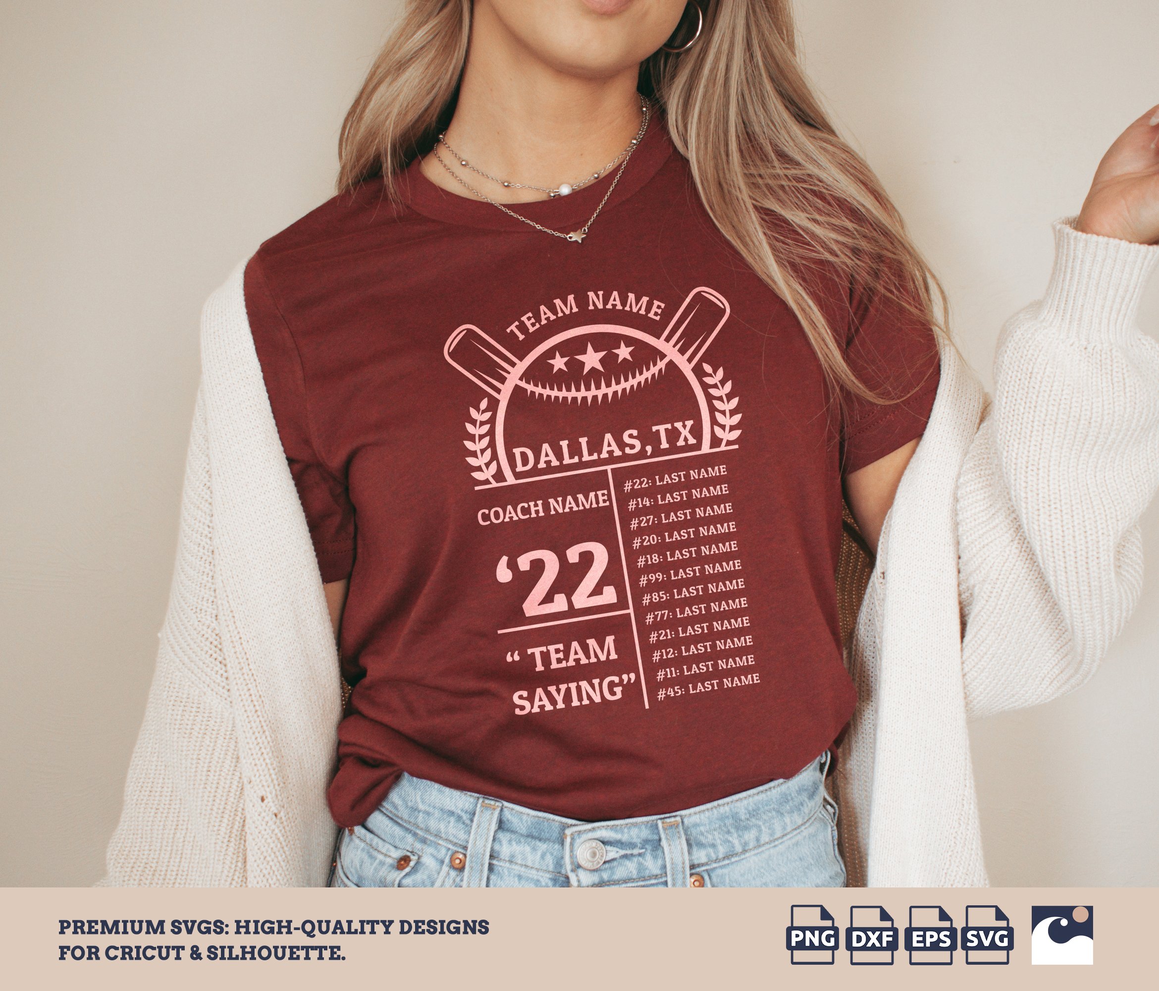 Customizable Baseball Roster Template SVG - Team Design Cut File for Cricut, Silhouette, Loklik