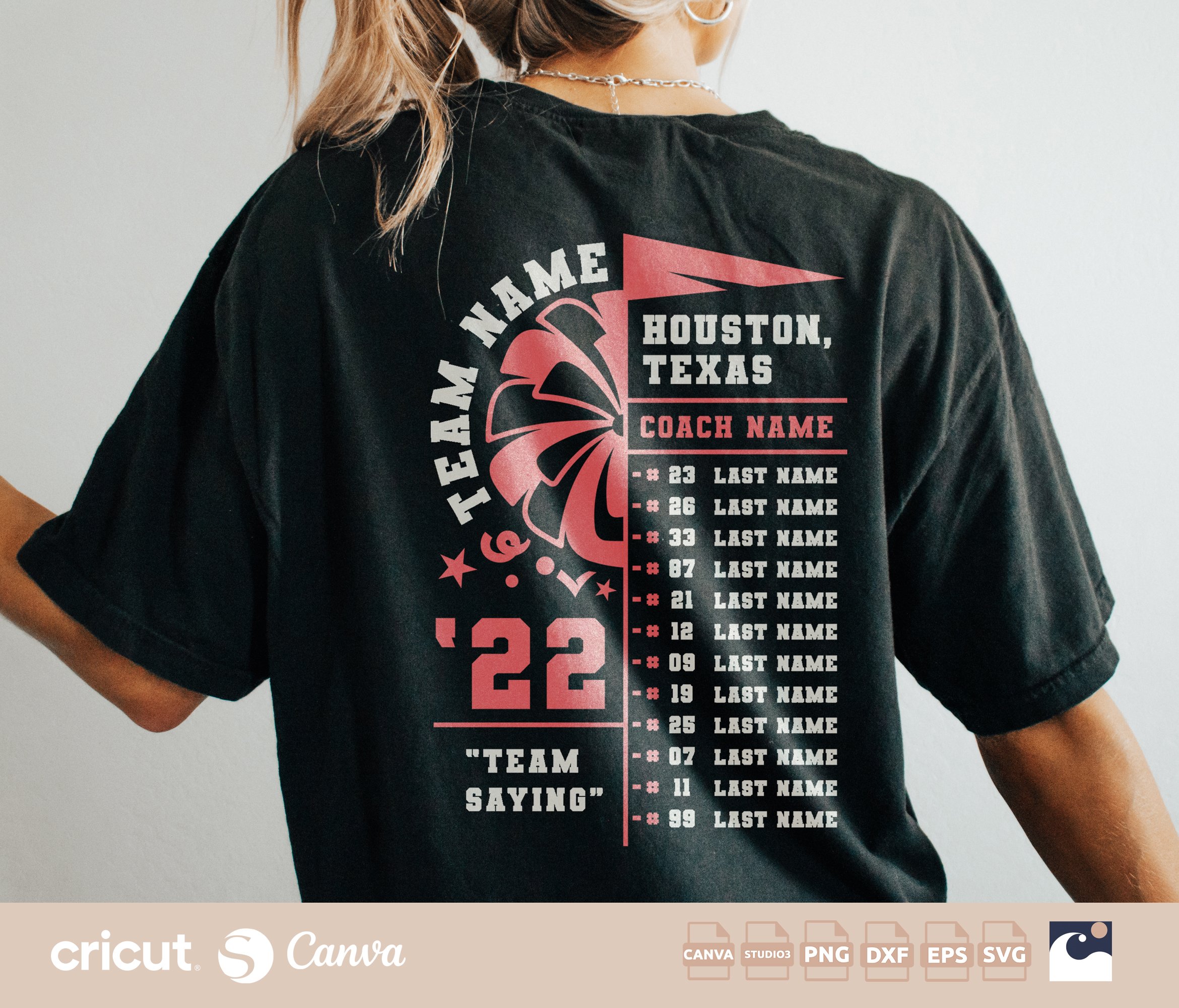 Pom Squad Roster svg, Cheer Team Template, Dance Team Roster, Names, Numbers, Coach, Cut File Shirt, Cricut, Studio3, Canva