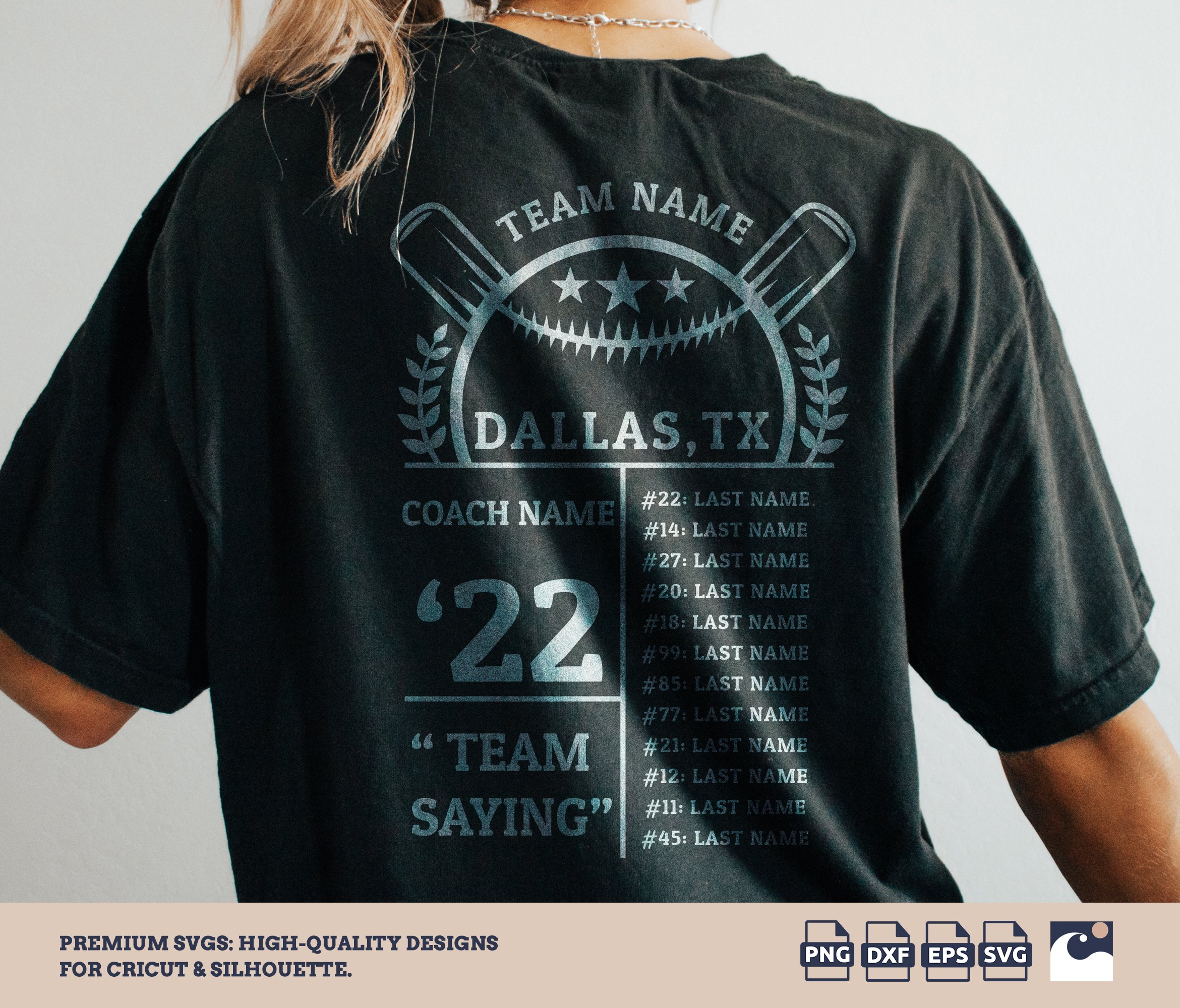 Customizable Baseball Roster Template SVG - Team Design Cut File for Cricut, Silhouette, Loklik