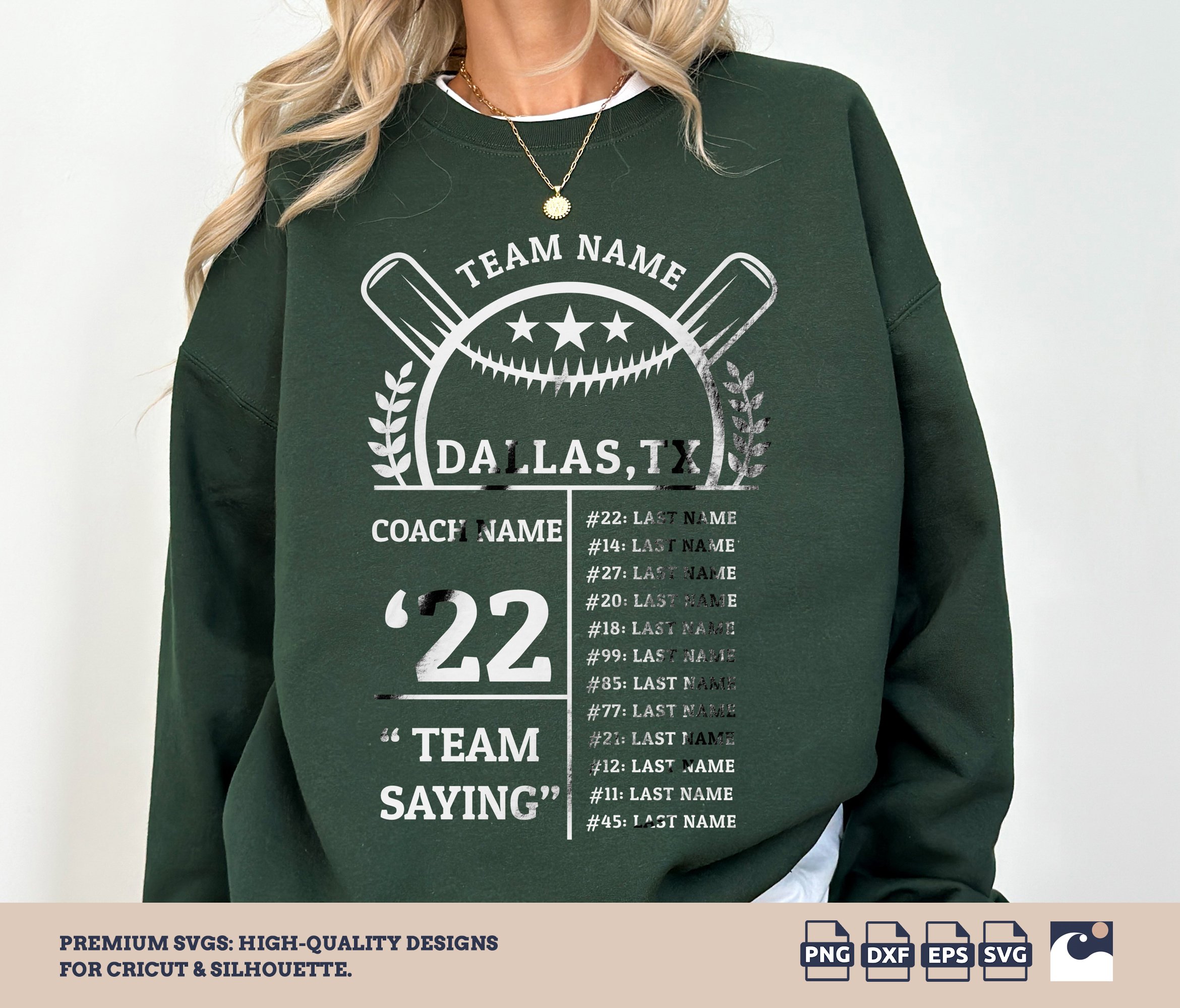 Customizable Baseball Roster Template SVG - Team Design Cut File for Cricut, Silhouette, Loklik