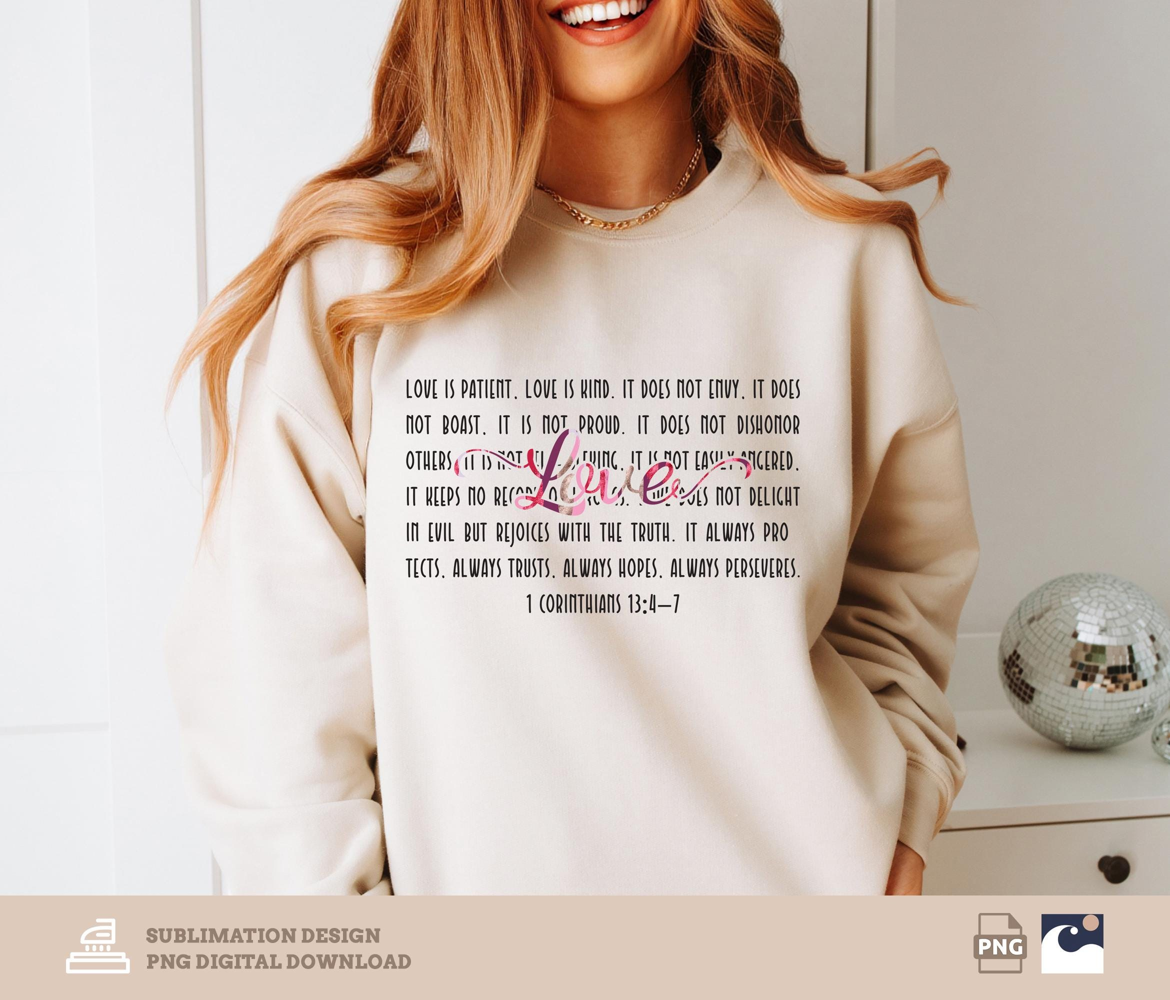 Bible Verse Love Design, Love is Patient PNG for Shirts & Mugs, Love Is Kind, Valentine Heart, Coquette Valentine, Glitter, Sublimation File
