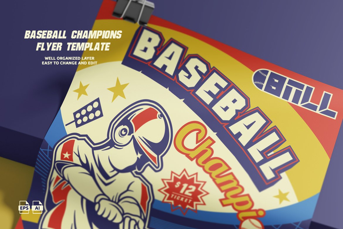 Vintage Baseball Flyer Template for A3 & A4 Prints.