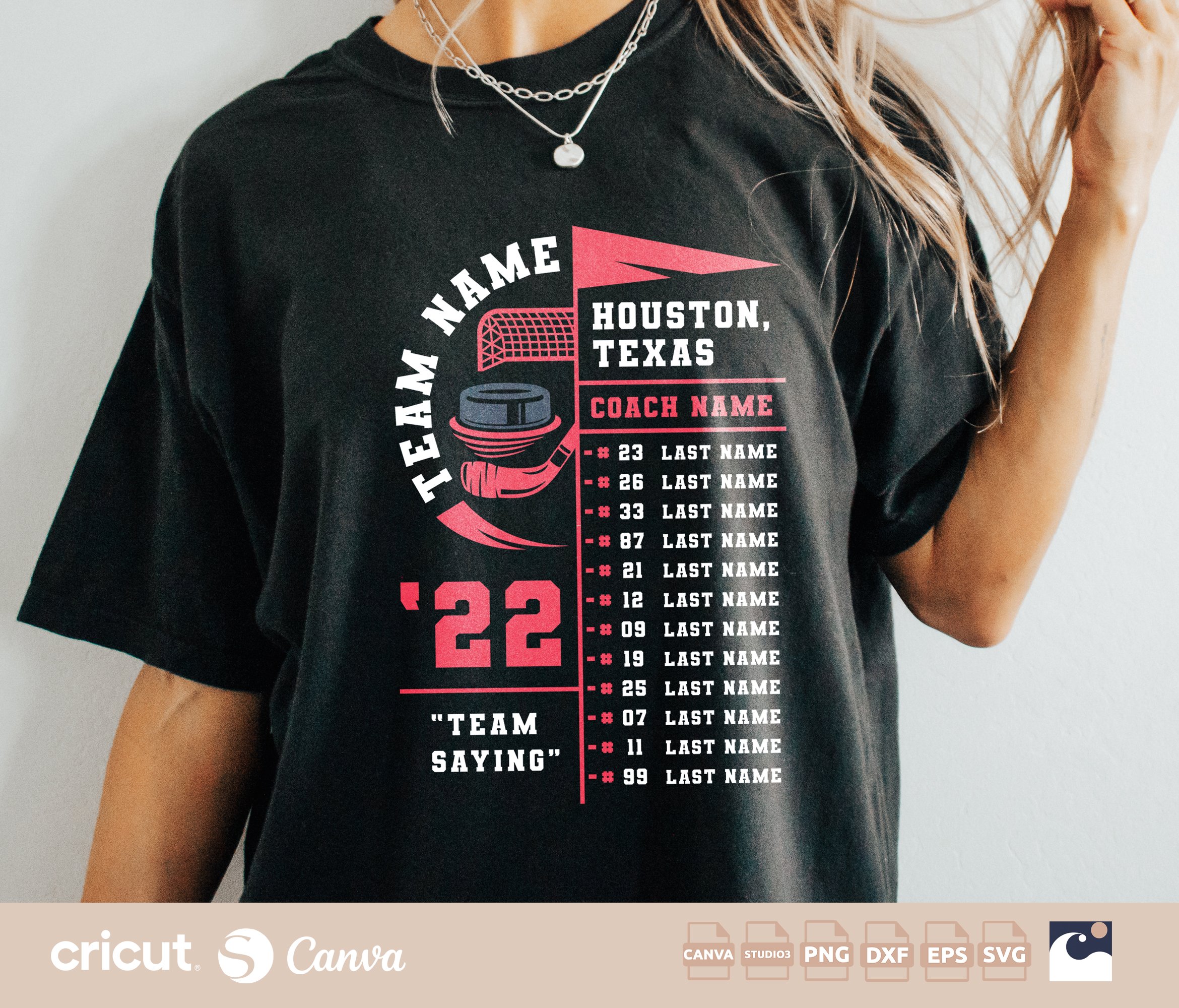 Hockey Team Roster svg, Hockey Team Gear svg, Mom, Coach, Shirt, Roster, Names, Numbers