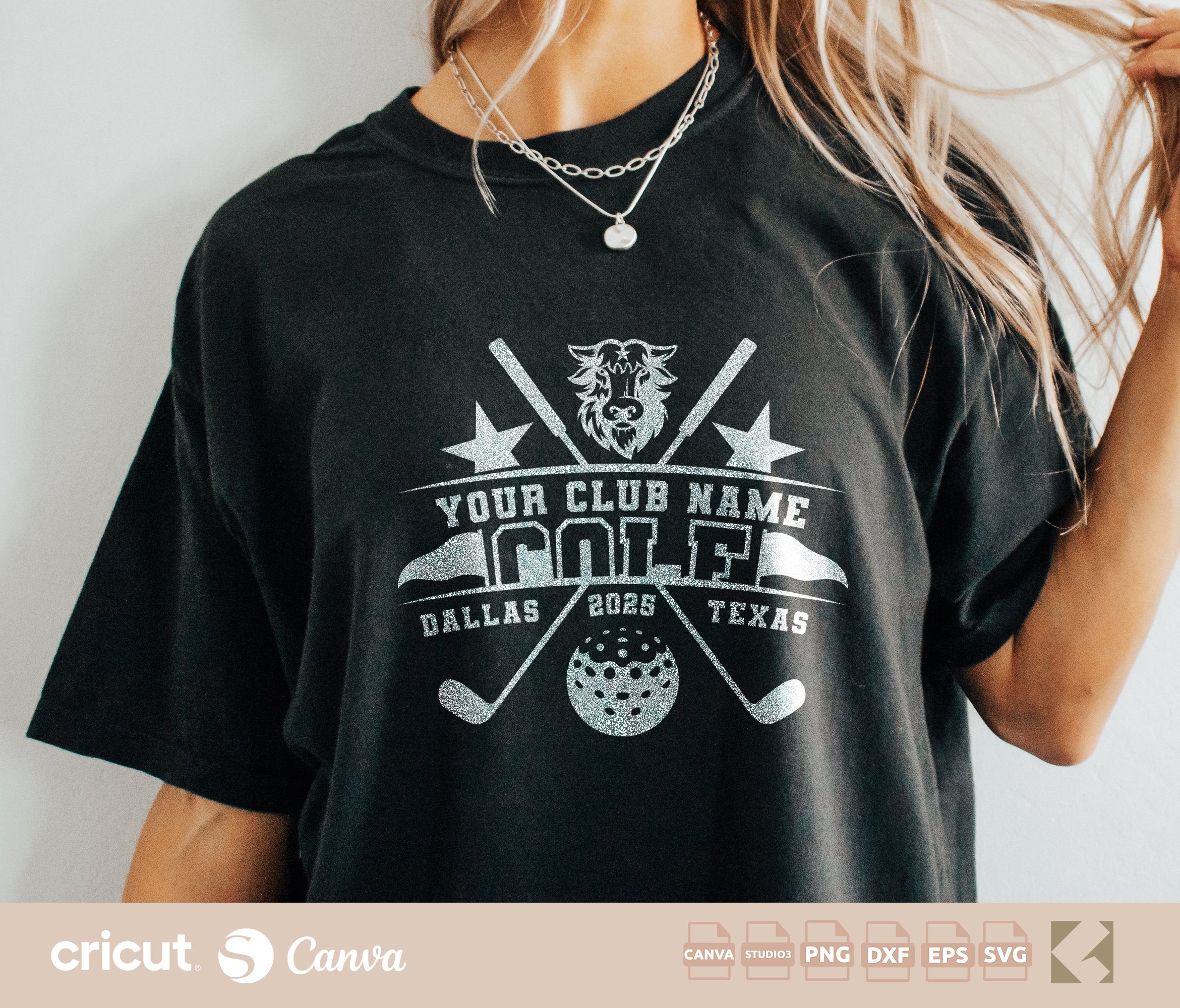Golf Club Logo svg png, Buffalo Mascot, Golf Logo with Buffalo, Highland Cow, Custom Golf Gear, Silhouette, Loklik