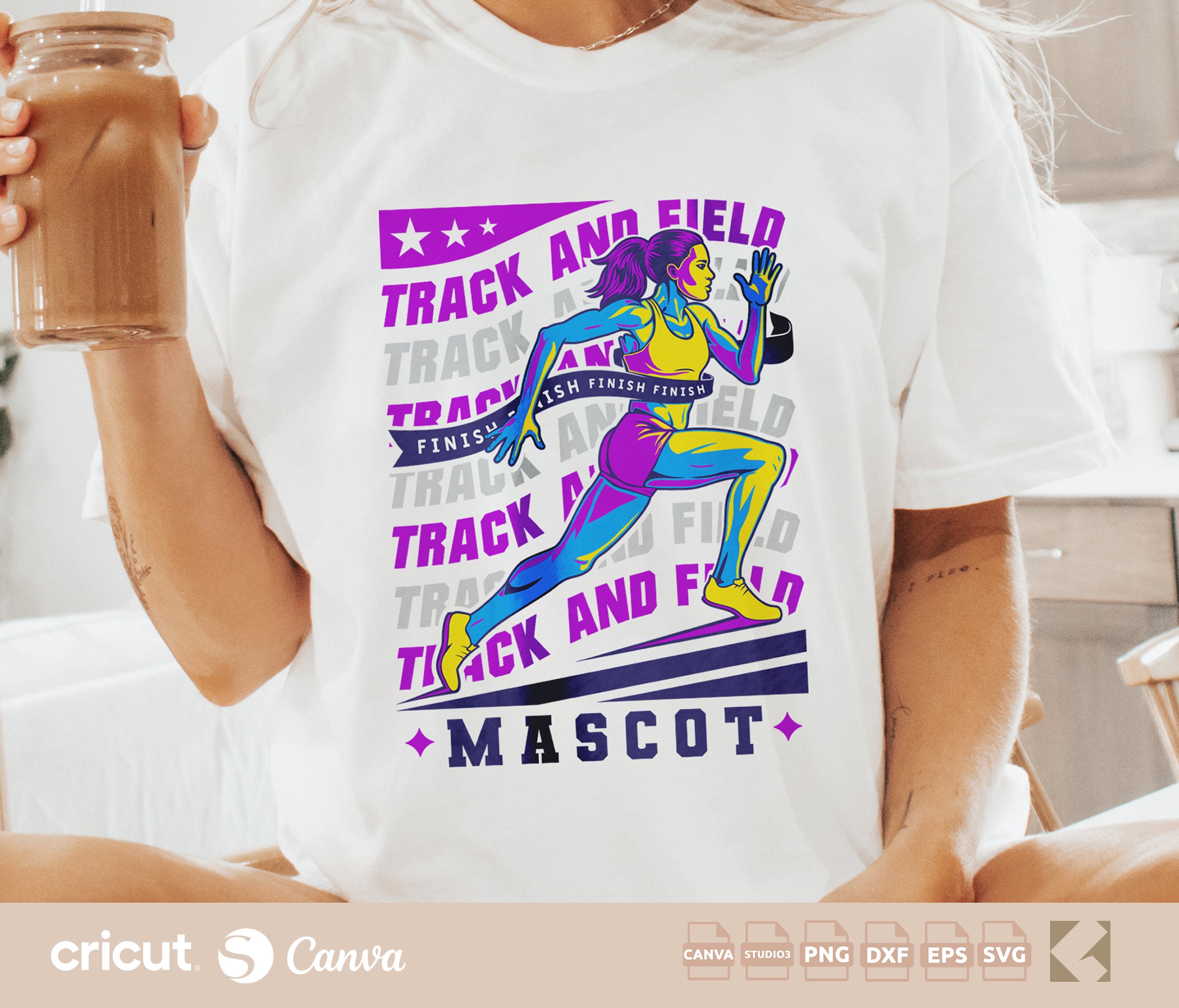 Risograph Track and Field svg png, Running Girl Cut File, Track Mom svg, Riso Print, Retro Sport Print