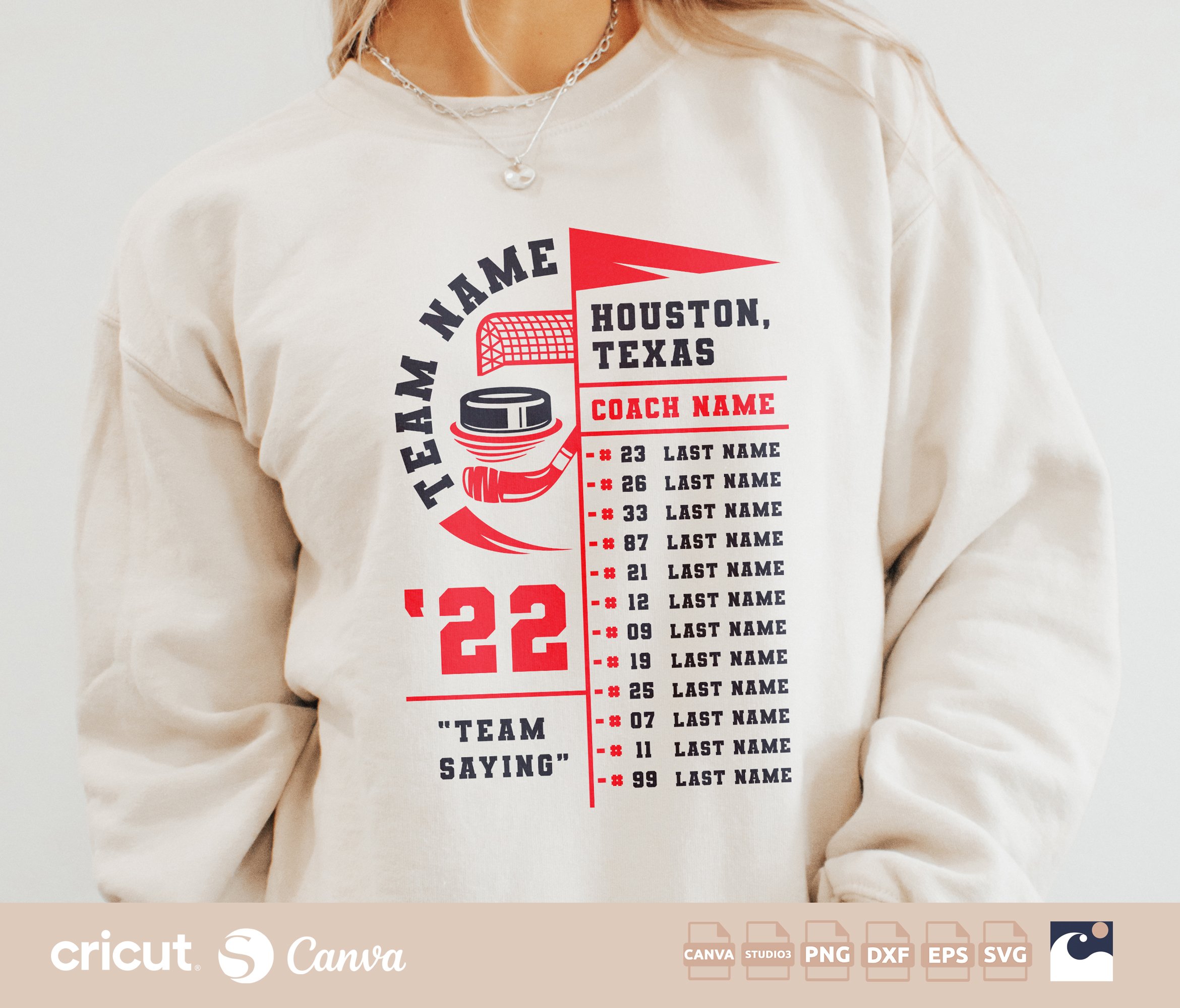 Hockey Team Roster svg, Hockey Team Gear svg, Mom, Coach, Shirt, Roster, Names, Numbers