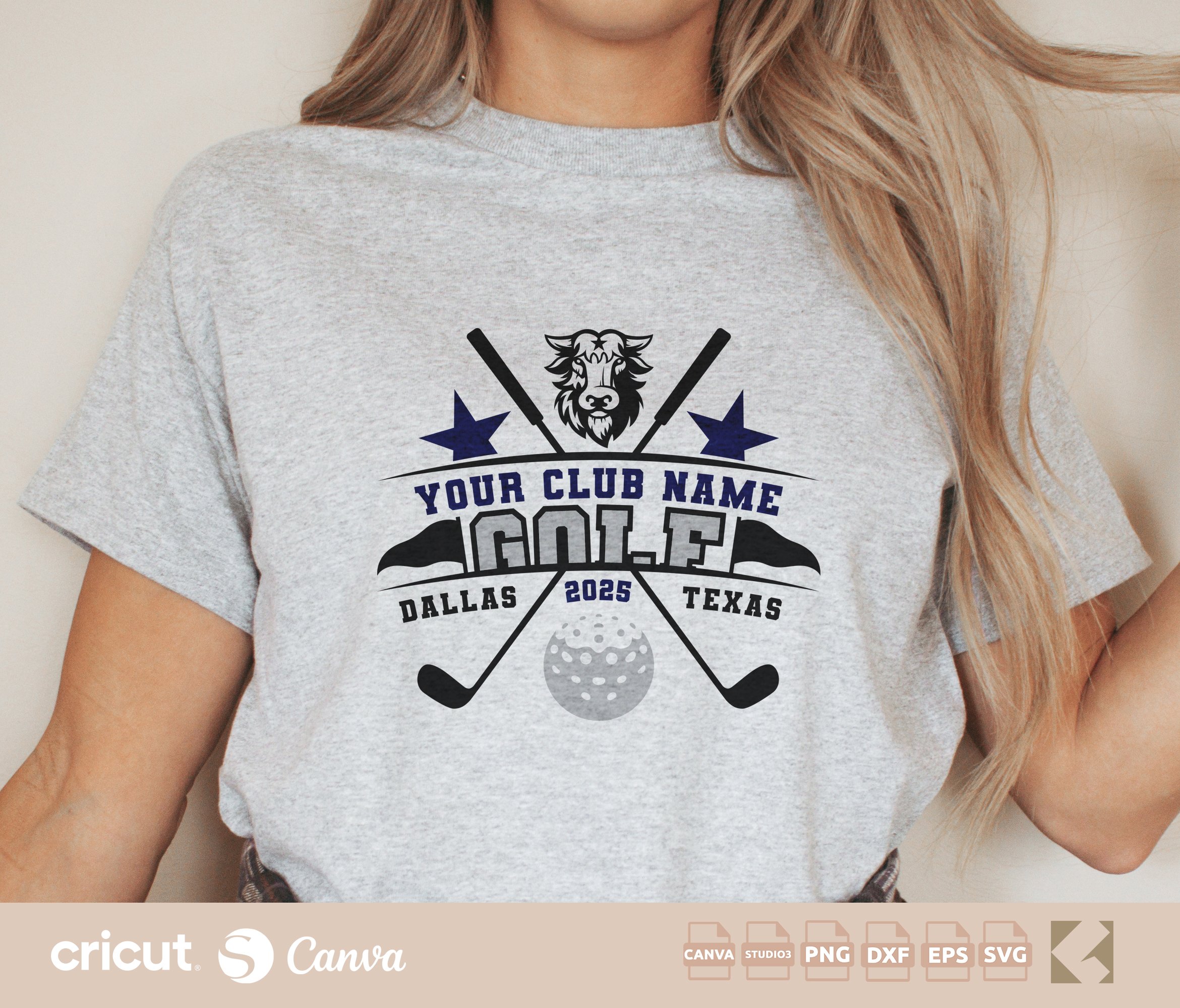 Golf Club Logo svg png, Buffalo Mascot, Golf Logo with Buffalo, Highland Cow, Custom Golf Gear, Silhouette, Loklik
