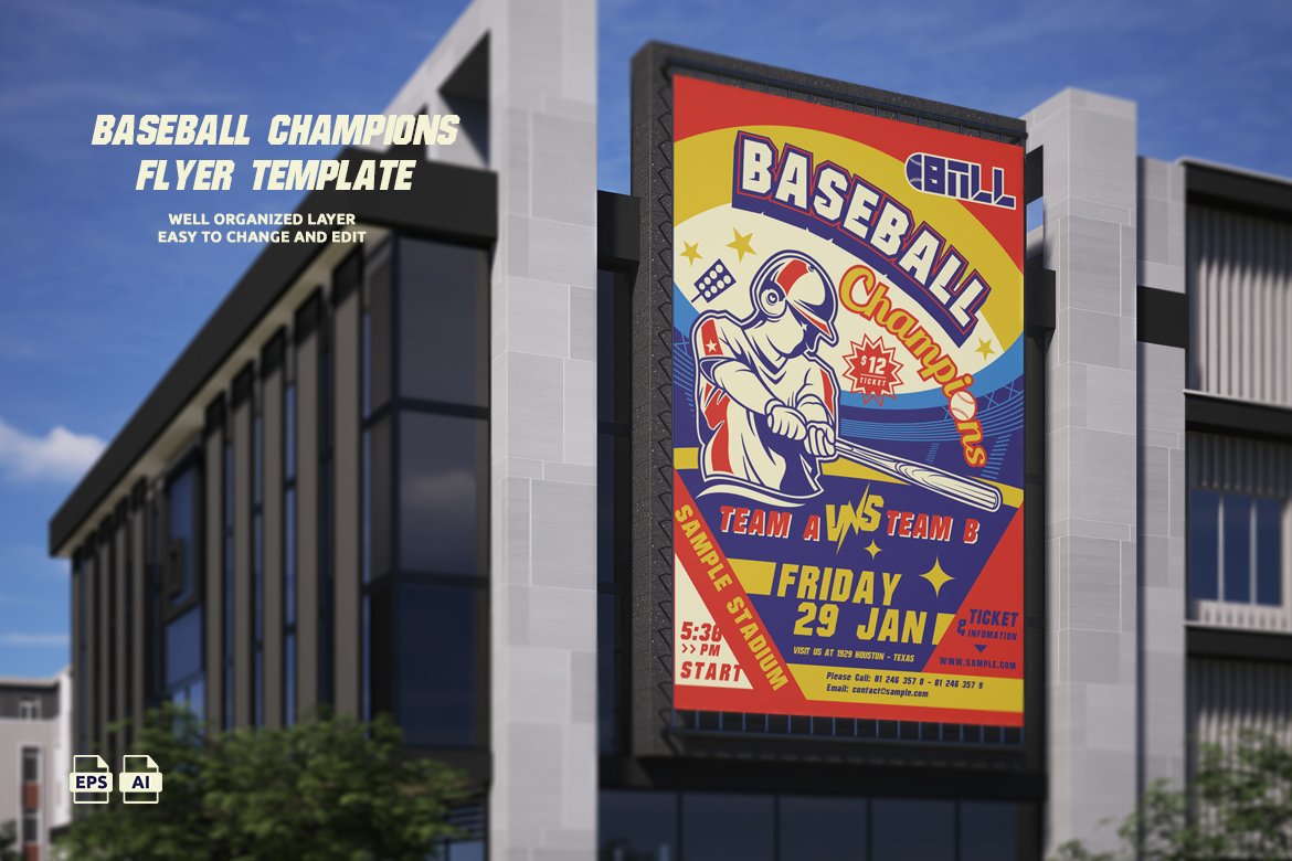 Vintage Baseball Flyer Template for A3 & A4 Prints.