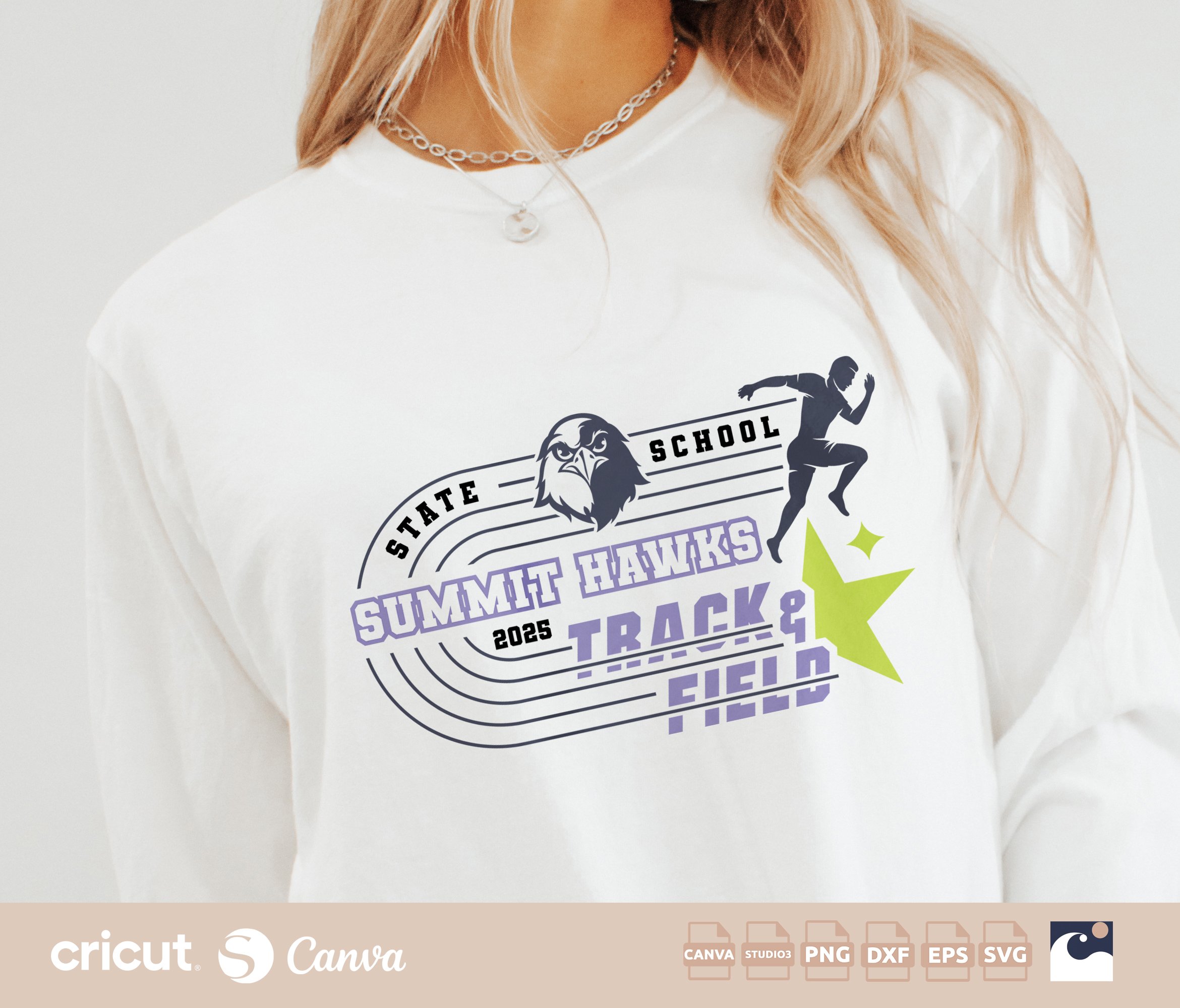 Hawks Track And Field svg png, Running, Hawks Track Team Logo, School Name, State, Shirt, Silhouette Studio, Canva