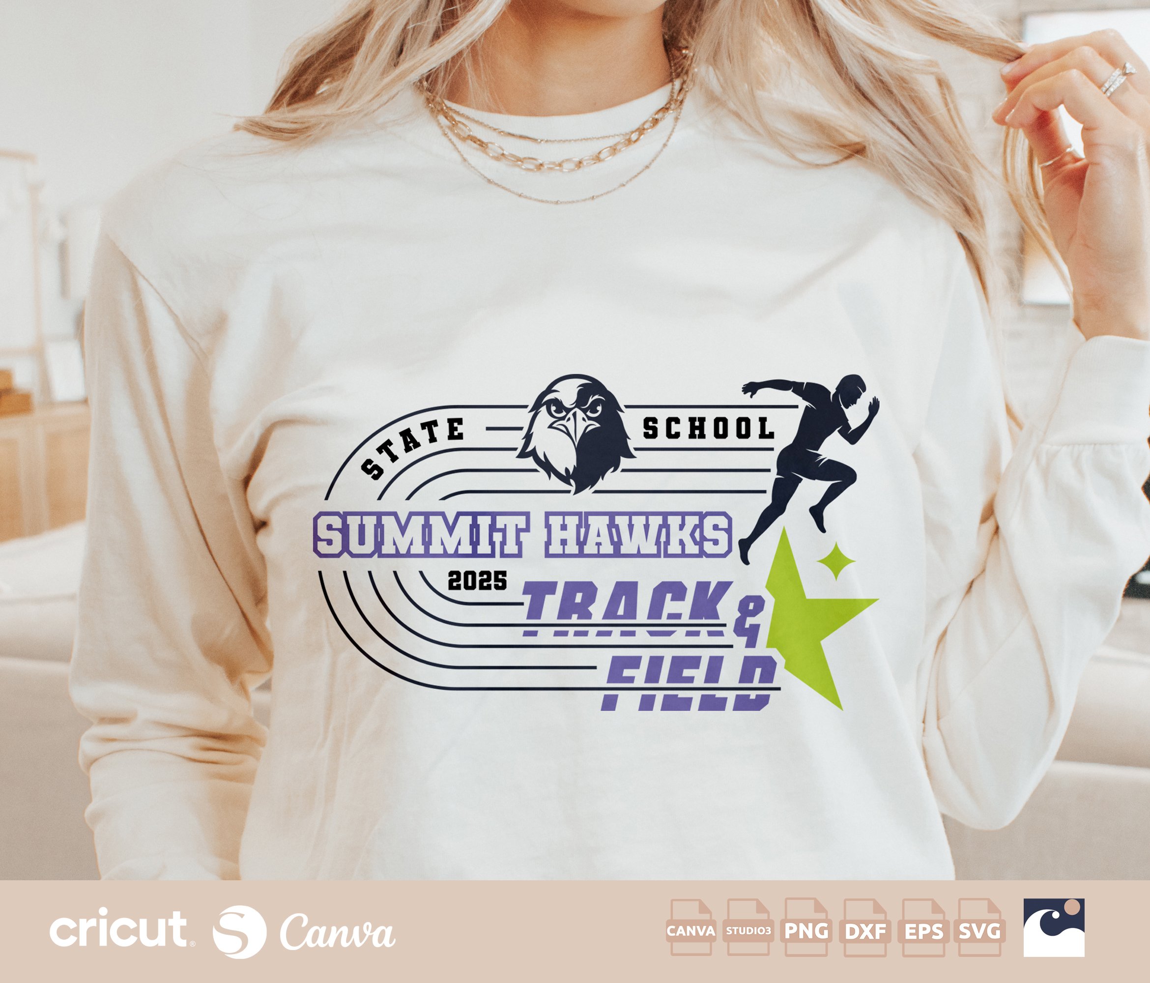 Hawks Track And Field svg png, Running, Hawks Track Team Logo, School Name, State, Shirt, Silhouette Studio, Canva