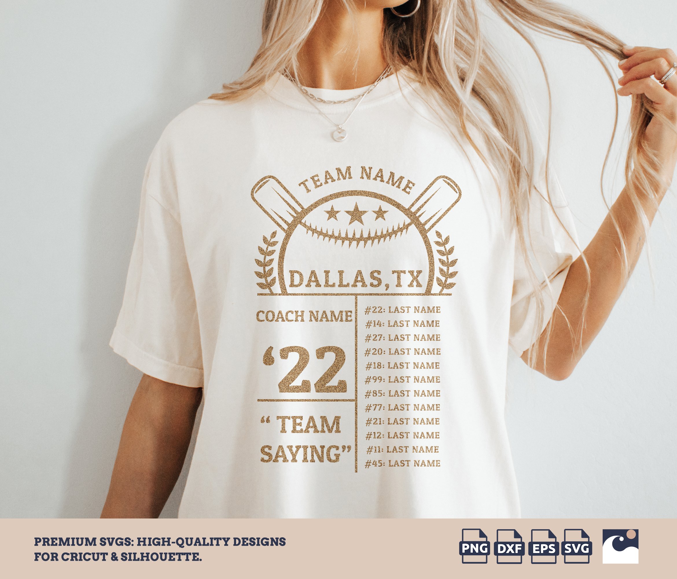 Customizable Baseball Roster Template SVG - Team Design Cut File for Cricut, Silhouette, Loklik