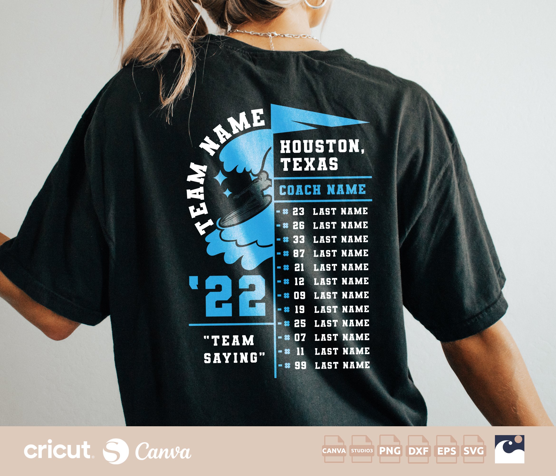 Surfing Team Roster svg, Custom Surf Team Gear, Mom, Coach, Shirt, Roster, Names, Numbers, Silhouette, Canva Template