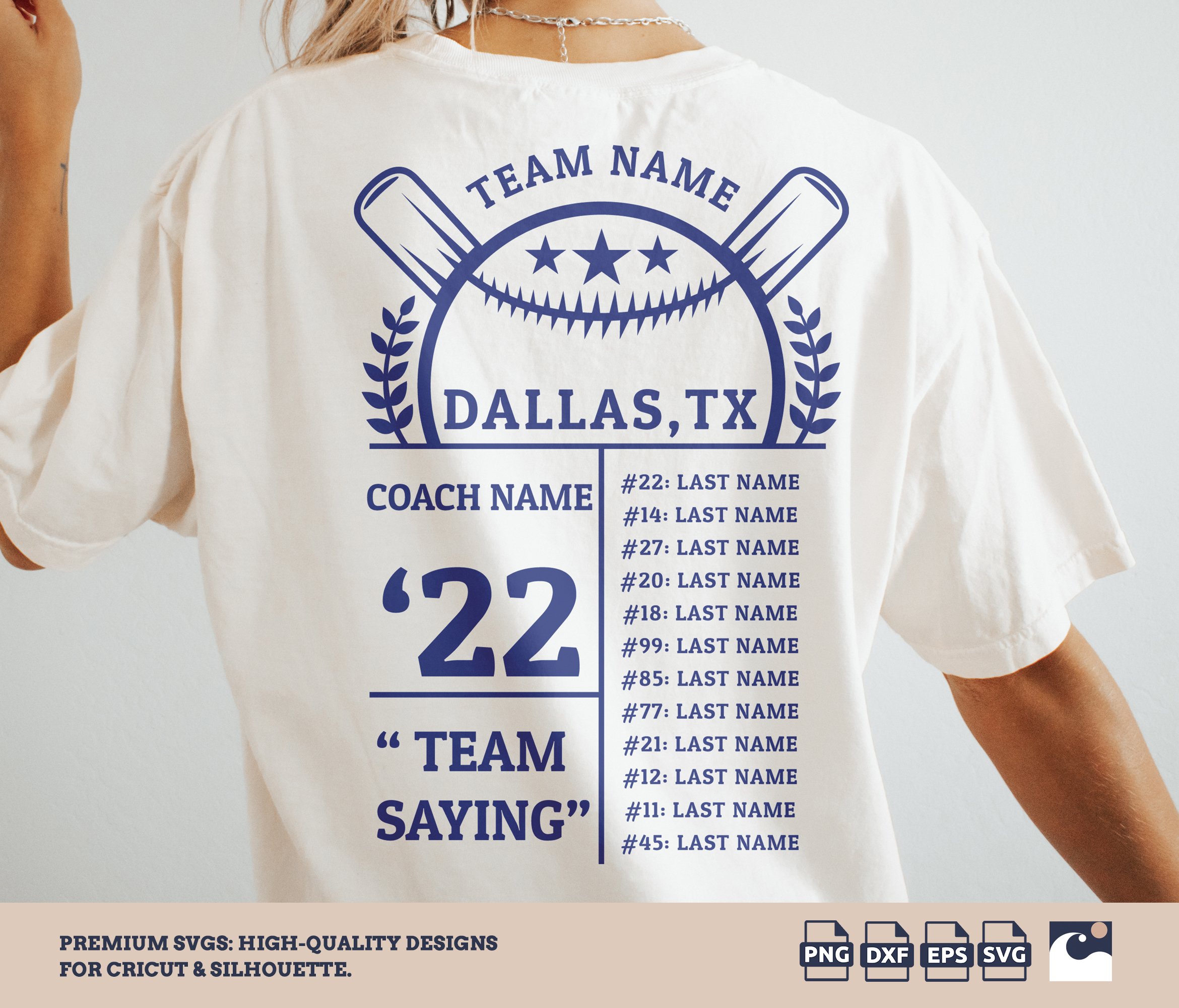Customizable Baseball Roster Template SVG - Team Design Cut File for Cricut, Silhouette, Loklik