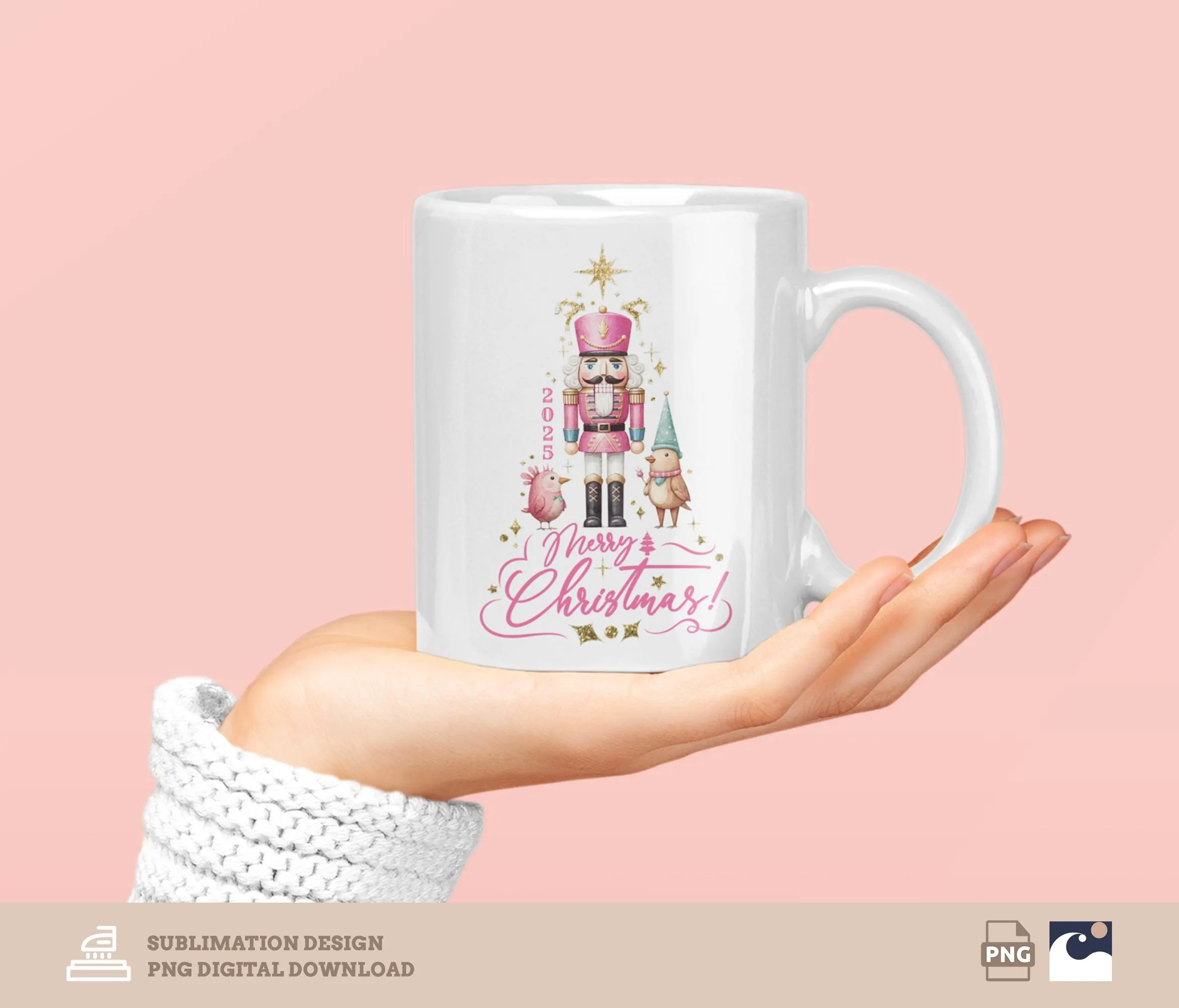 Glitter Nutcracker png, Sparkling Christmas Design, Christmas Tree, Pink, Sweatshirt, Shirt, Holiday Gift For Her, Family, Sublimation Print