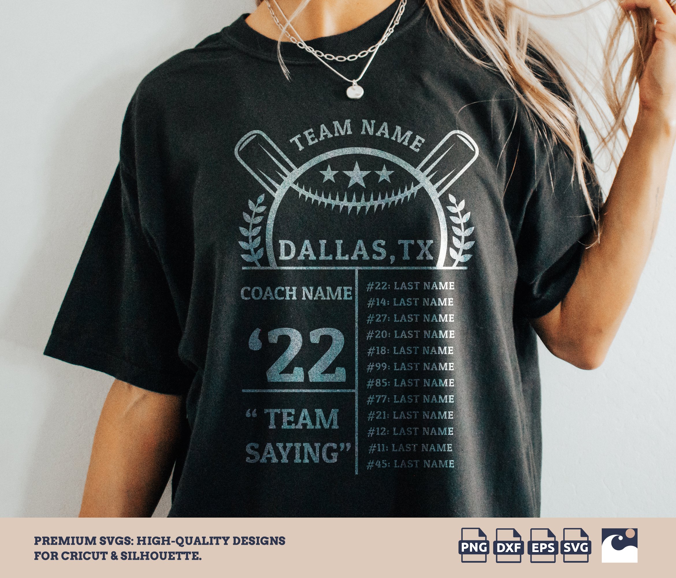 Customizable Baseball Roster Template SVG - Team Design Cut File for Cricut, Silhouette, Loklik
