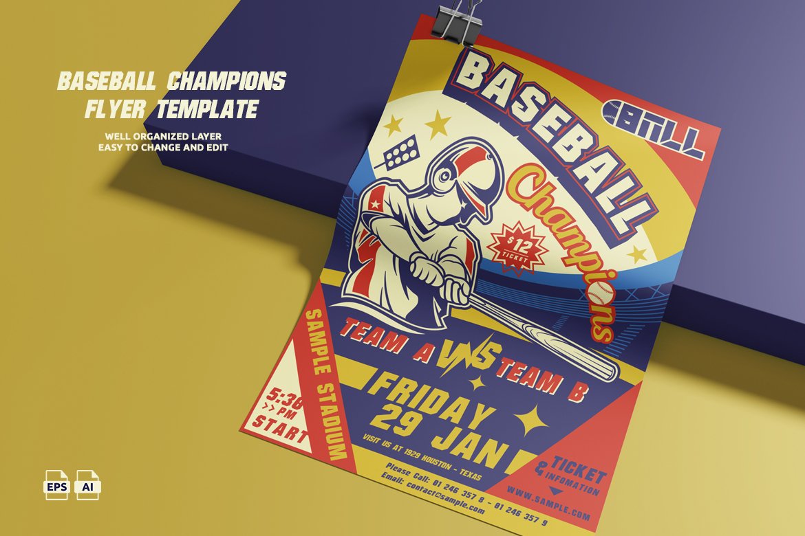 Vintage Baseball Flyer Template for A3 & A4 Prints.
