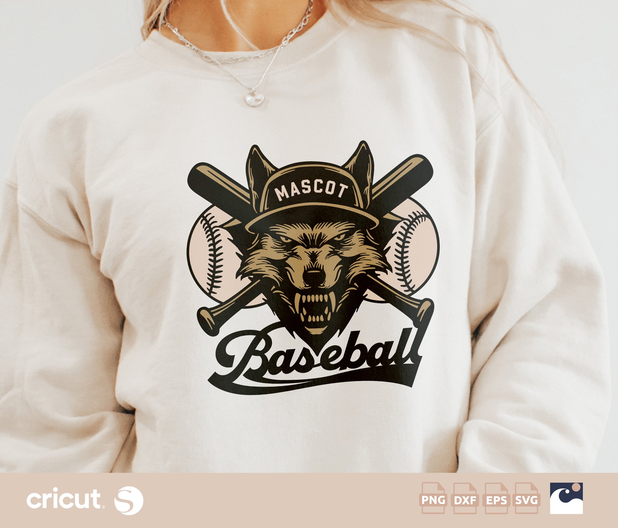 Alpha Power: Wolf Baseball SVG & PNG with Crossed Bats