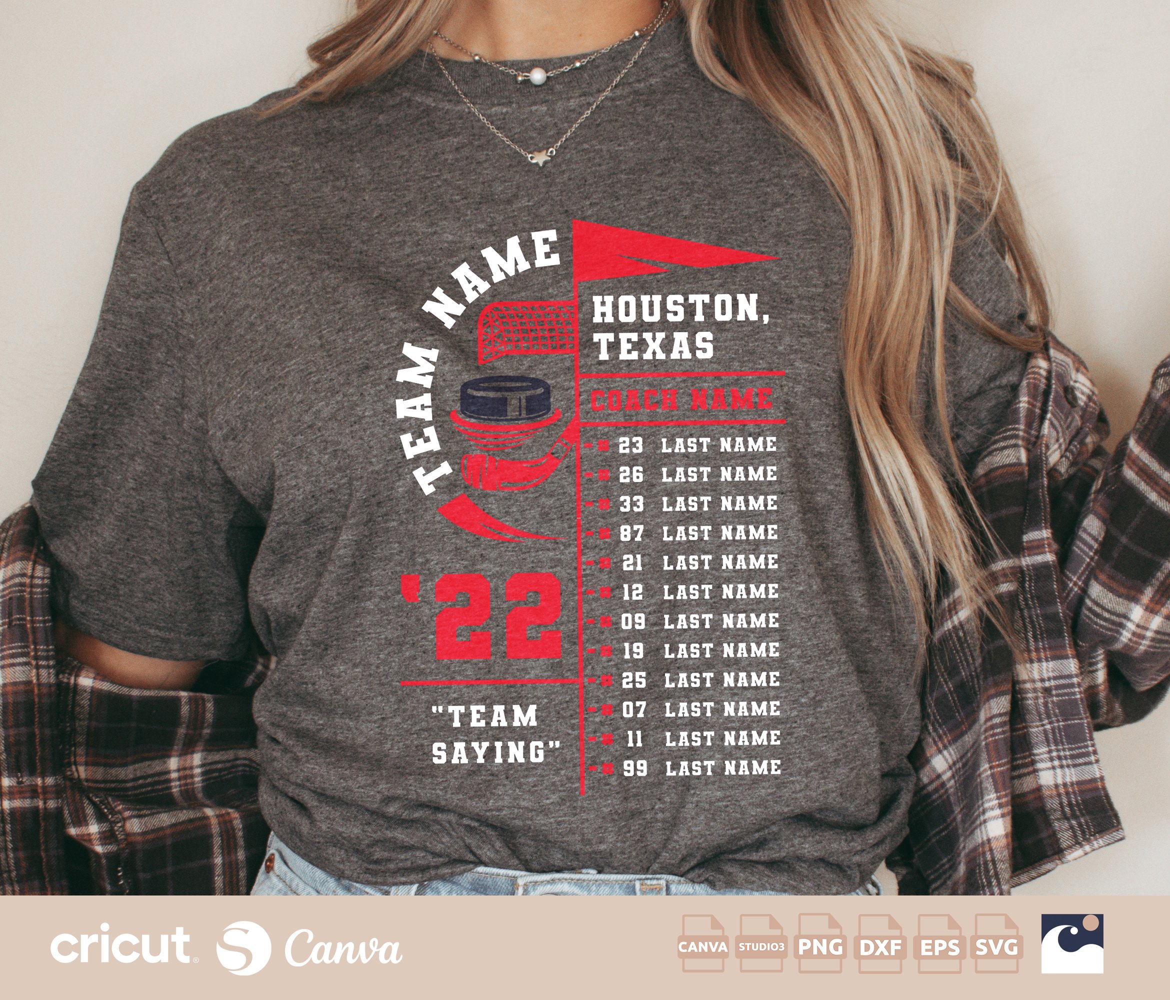 Hockey Team Roster svg, Hockey Team Gear svg, Mom, Coach, Shirt, Roster, Names, Numbers