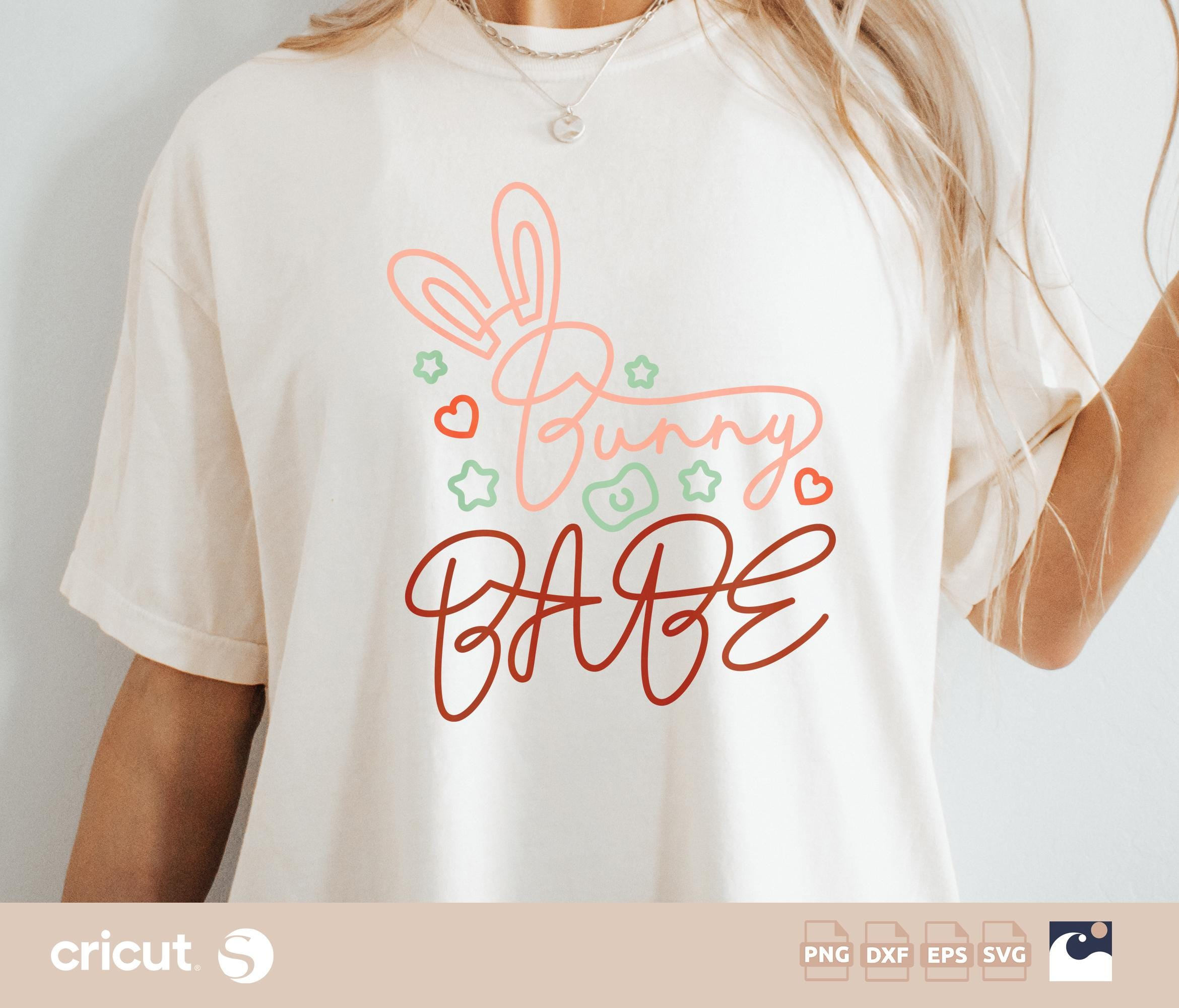 Bunny Babe SVG, Easter Bunny Design with Ears, Hearts And Stars, Cut File for Cricut, Silhouette Cameo, Instant Download