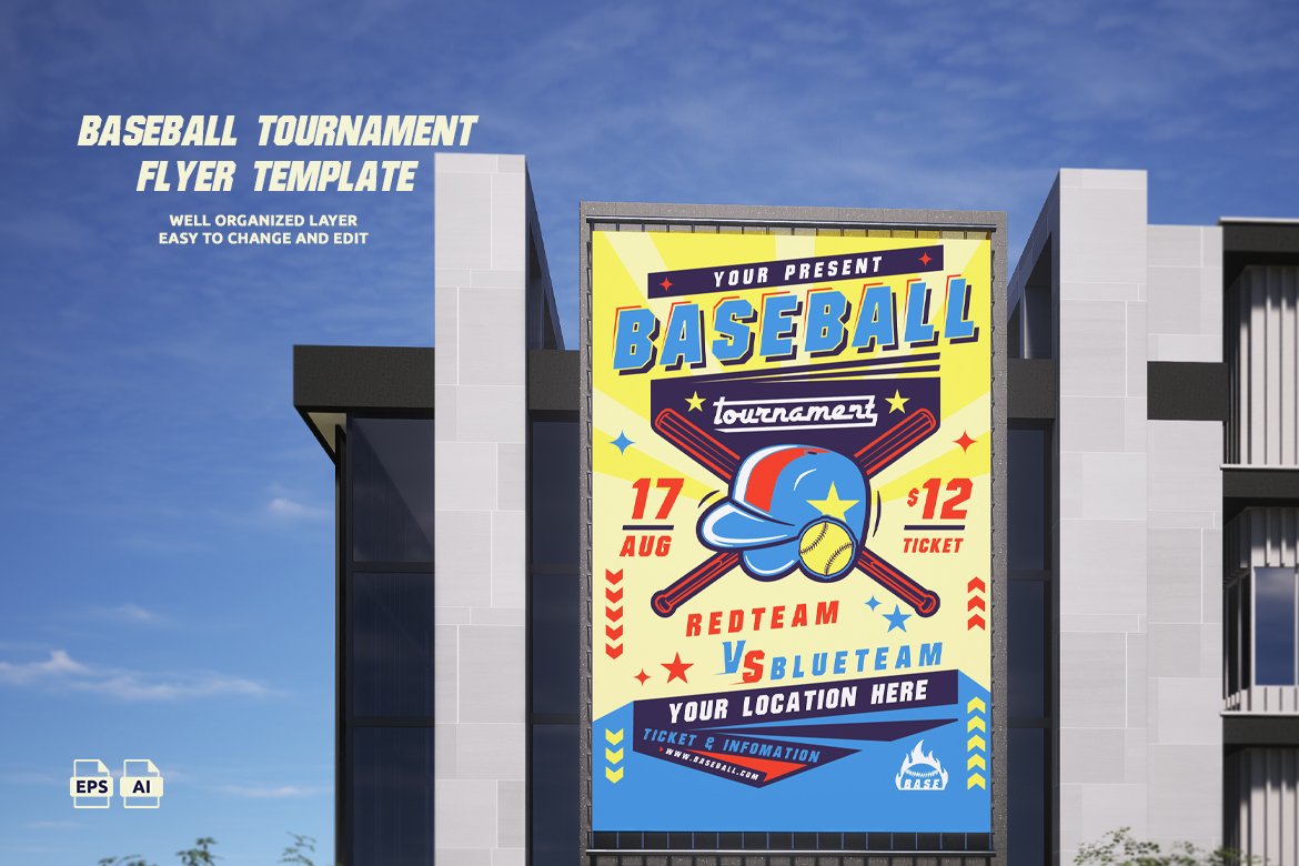 Printable Retro Baseball Tournament Flyer (A3/A4 Ready)