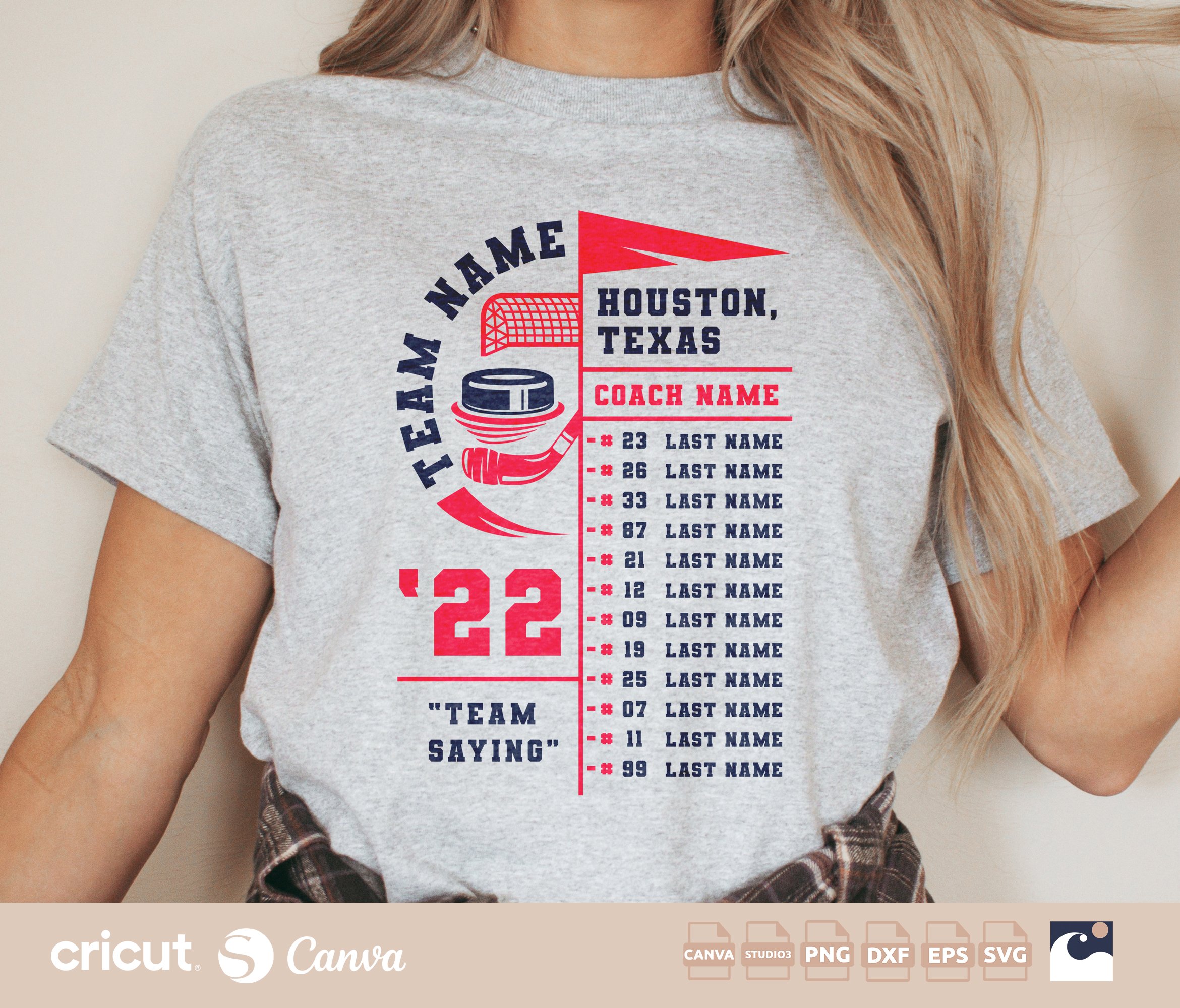Hockey Team Roster svg, Hockey Team Gear svg, Mom, Coach, Shirt, Roster, Names, Numbers