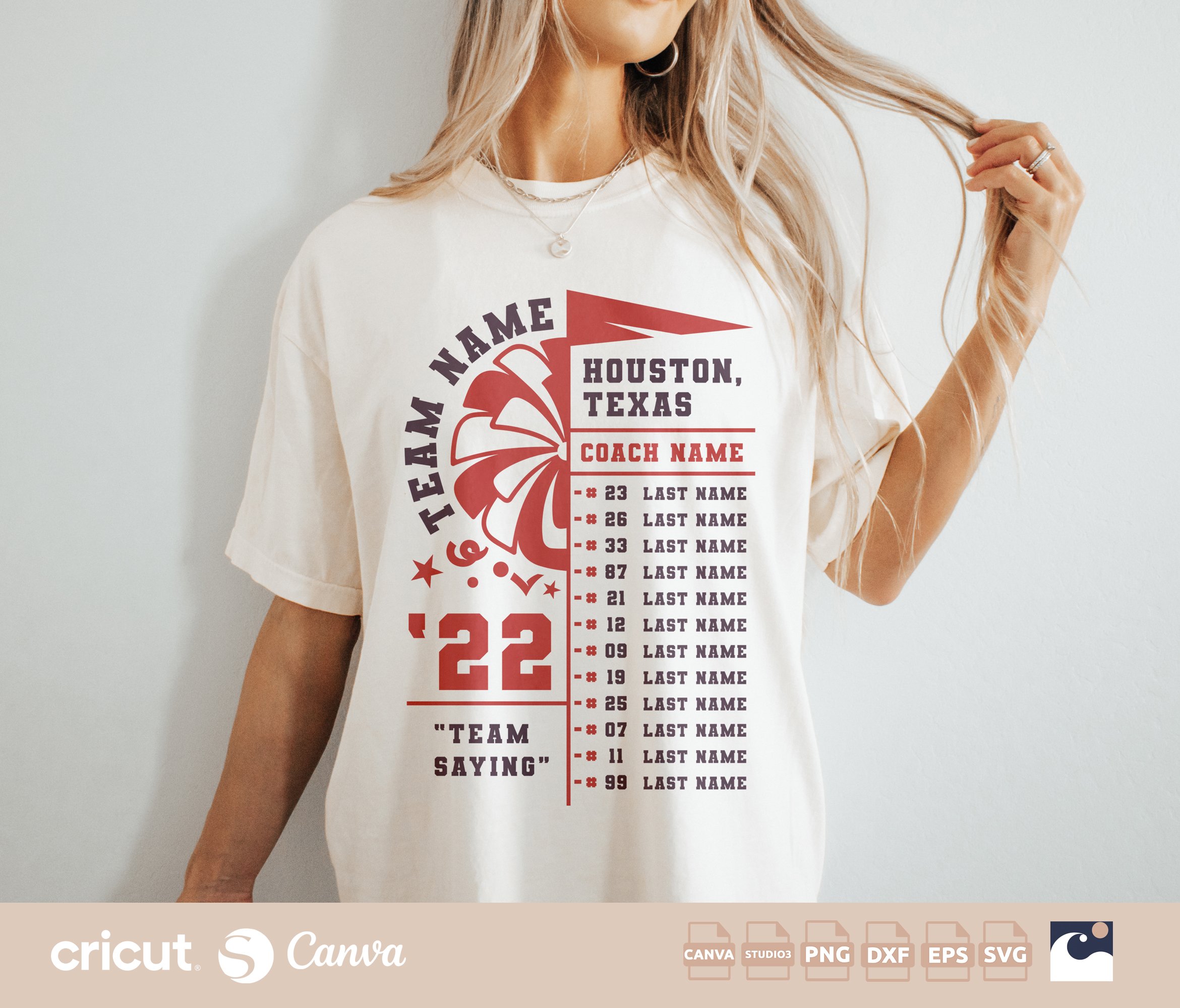 Pom Squad Roster svg, Cheer Team Template, Dance Team Roster, Names, Numbers, Coach, Cut File Shirt, Cricut, Studio3, Canva