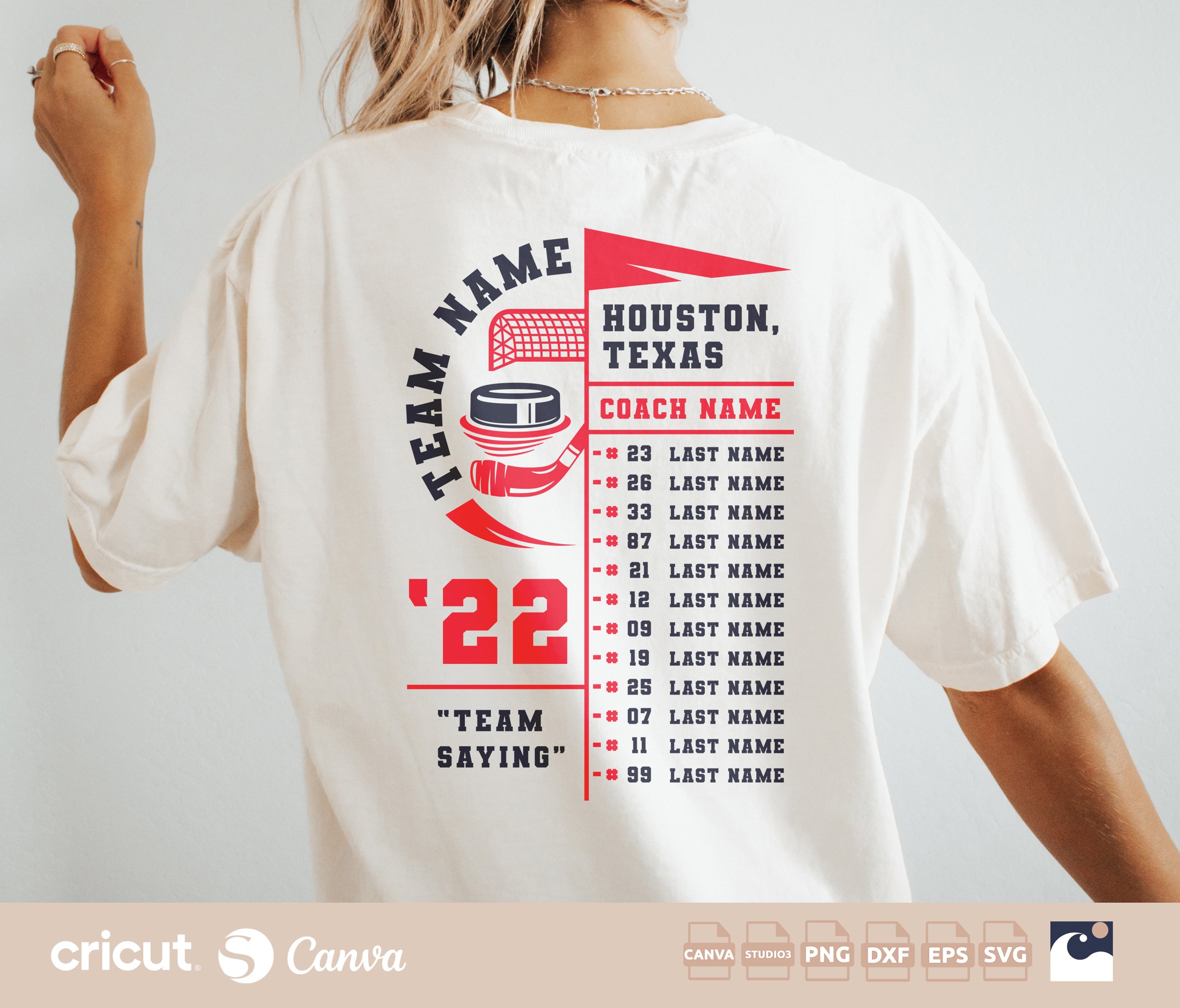 Hockey Team Roster svg, Hockey Team Gear svg, Mom, Coach, Shirt, Roster, Names, Numbers