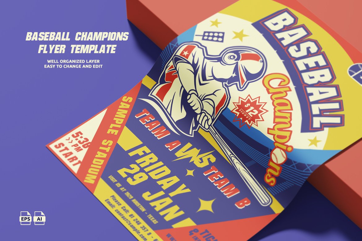 Vintage Baseball Flyer Template for A3 & A4 Prints.