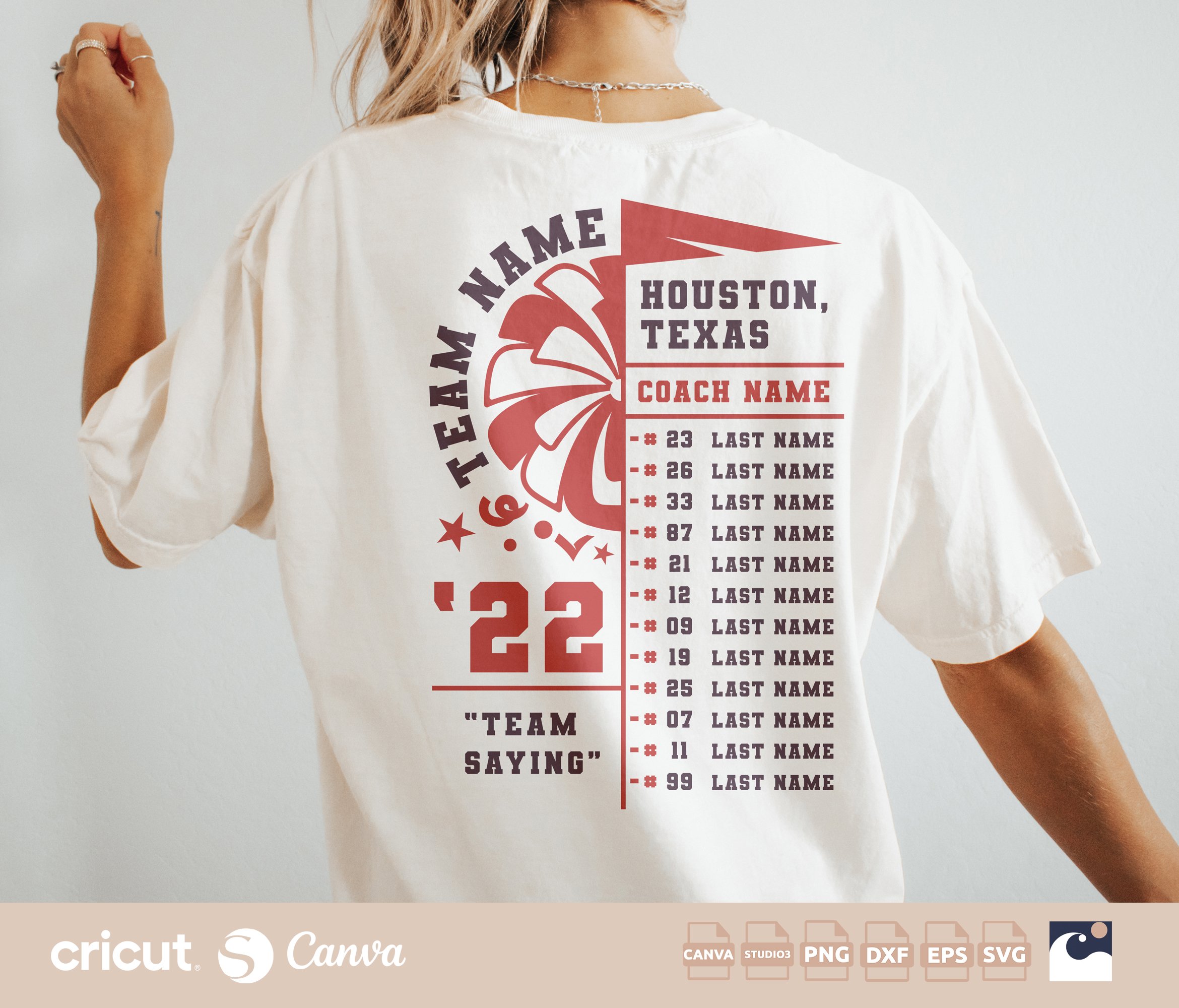 Pom Squad Roster svg, Cheer Team Template, Dance Team Roster, Names, Numbers, Coach, Cut File Shirt, Cricut, Studio3, Canva