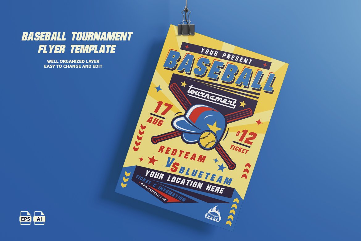 Printable Retro Baseball Tournament Flyer (A3/A4 Ready)