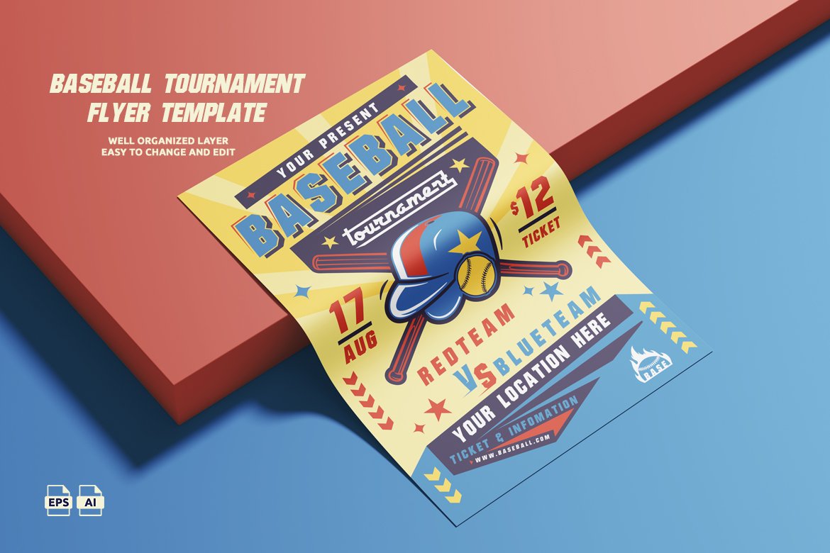 Printable Retro Baseball Tournament Flyer (A3/A4 Ready)
