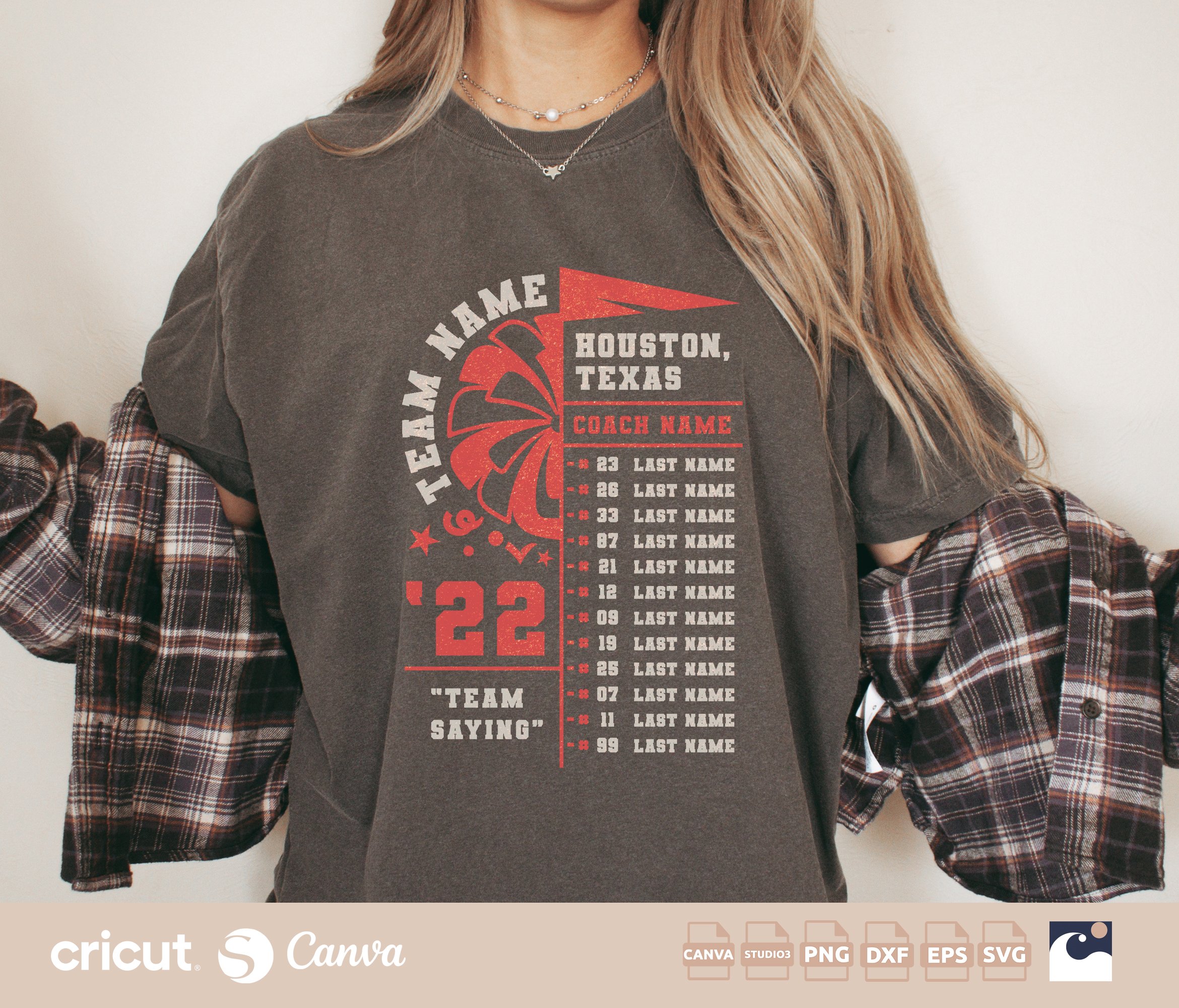 Pom Squad Roster svg, Cheer Team Template, Dance Team Roster, Names, Numbers, Coach, Cut File Shirt, Cricut, Studio3, Canva