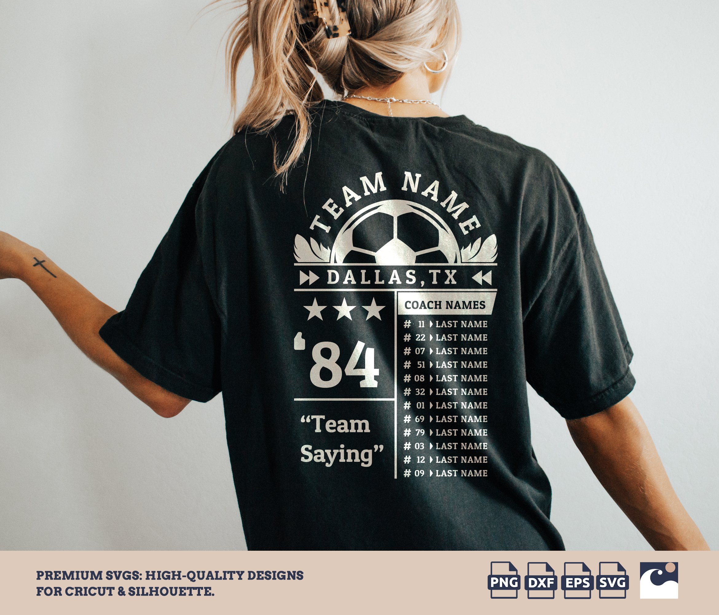 Soccer Roster Template svg, Team, Shirt Design, Soccer Ball Wings, Soccer Player svg, Mom, Half Soccer Ball