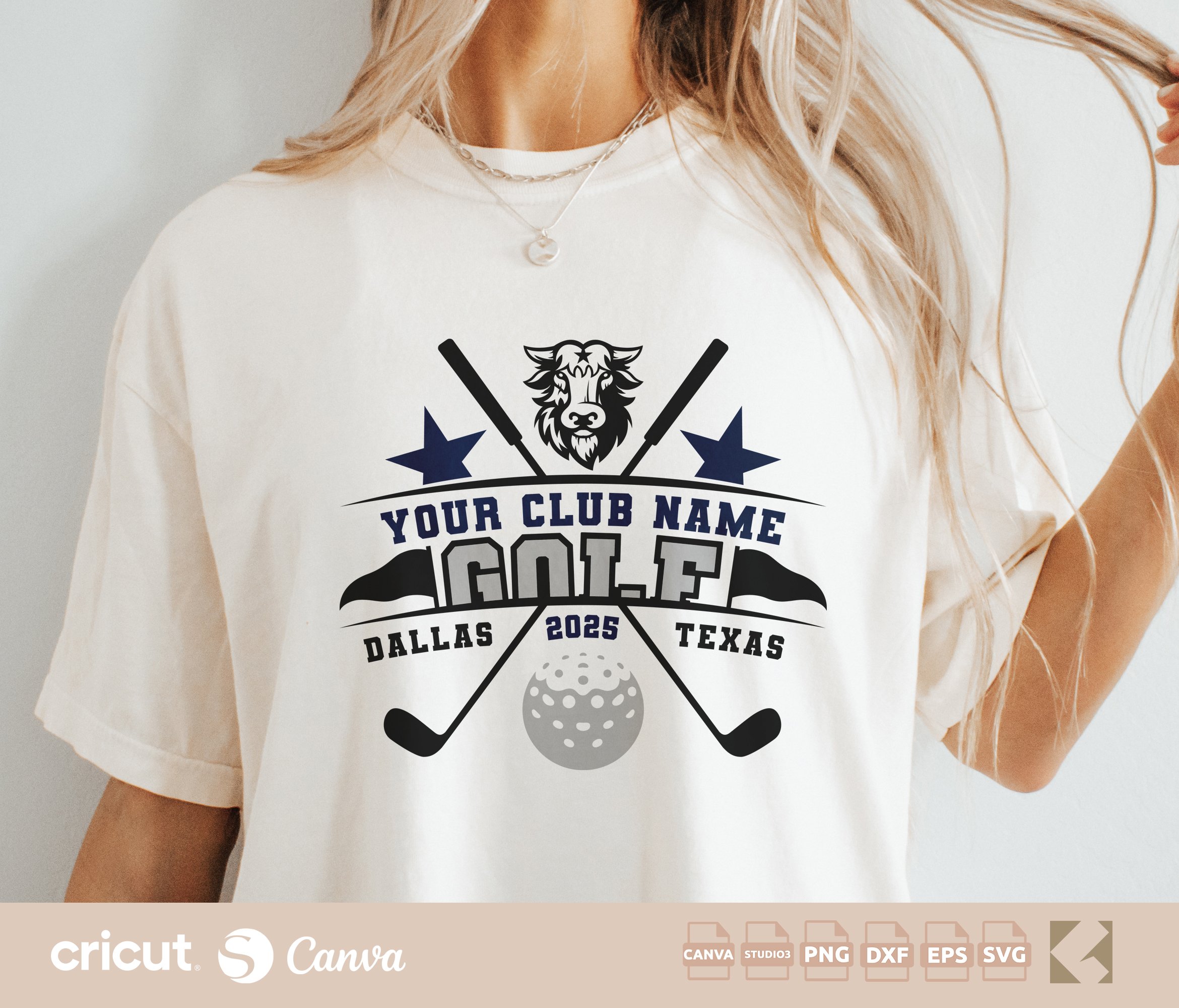 Golf Club Logo svg png, Buffalo Mascot, Golf Logo with Buffalo, Highland Cow, Custom Golf Gear, Silhouette, Loklik