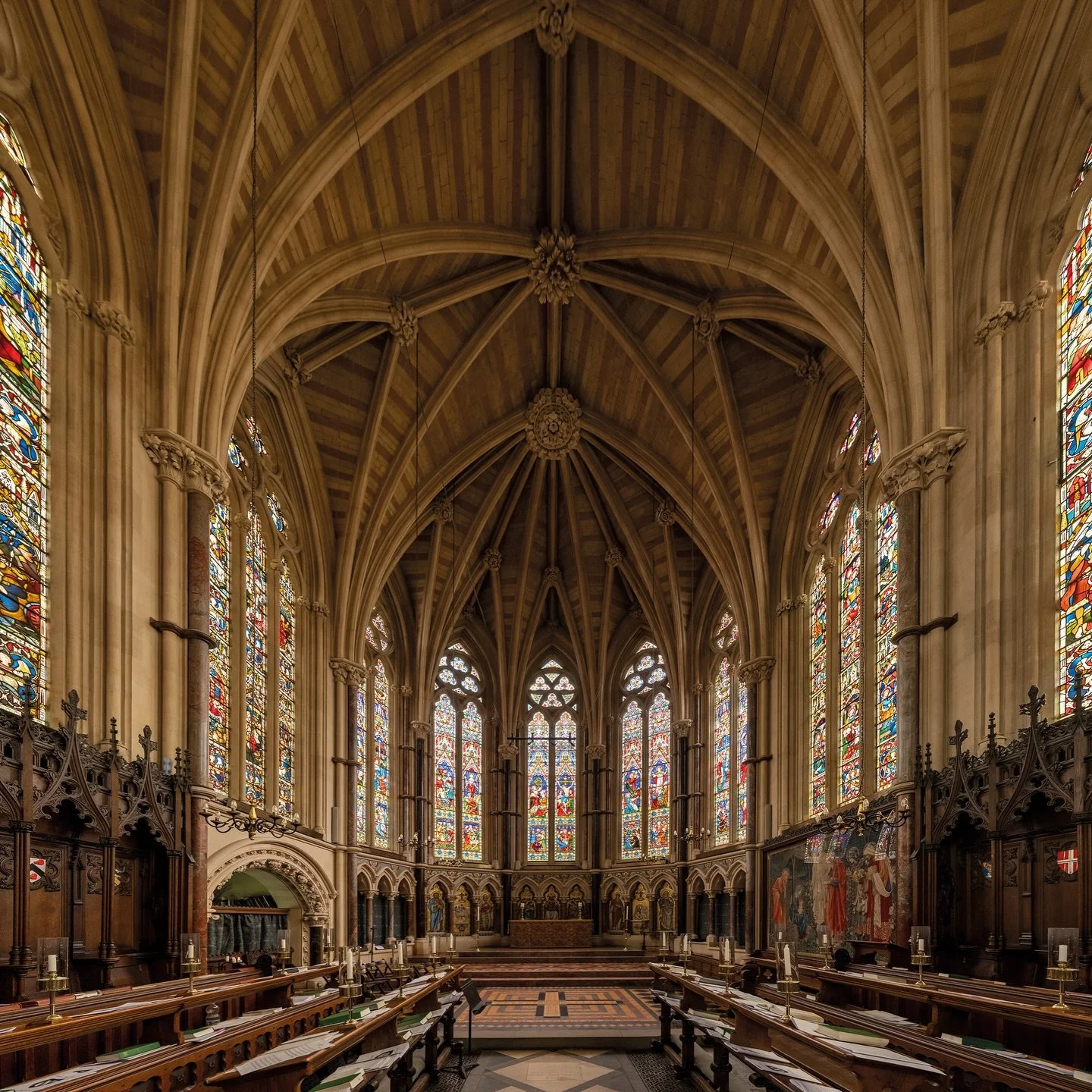 The chapel at Exeter College, Oxford, is a prominent masterpiece of Neo-Gothic architecture designed by Sir George Gilbert Scott and consecrated in 1859. It is renowned for its striking resemblance to the 13th-century Sainte-Chapelle in Paris, though