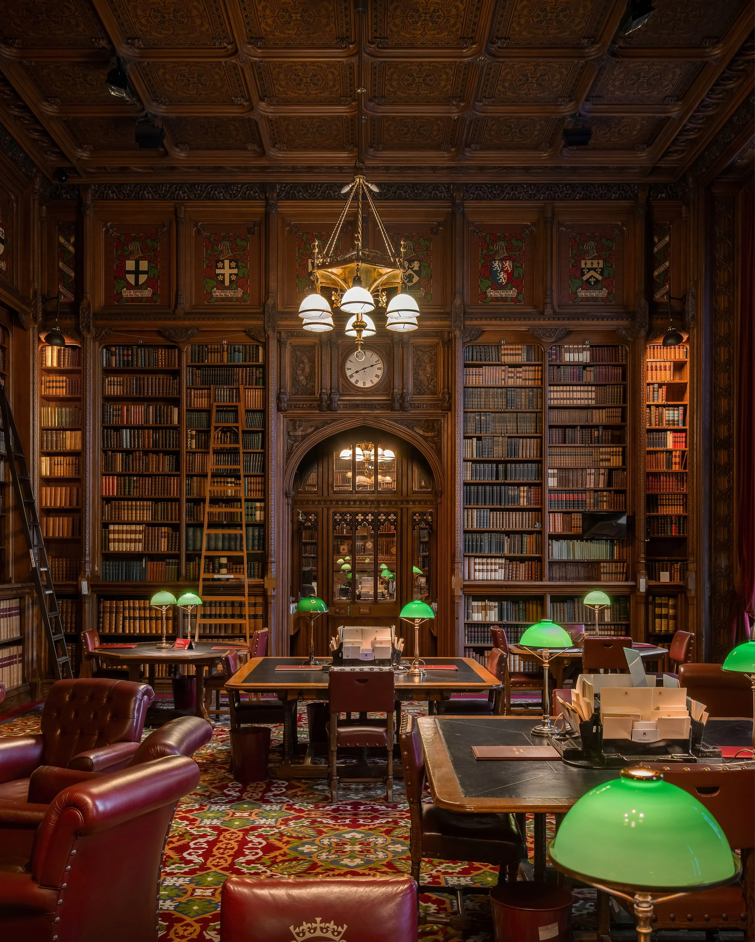 Recent commissioned photography of the atmospheric Lords Library within the Palace of Westminster. Lined with historic volumes and rich architectural detail, this remarkable space has served members of the House of Lords for generations and remains o