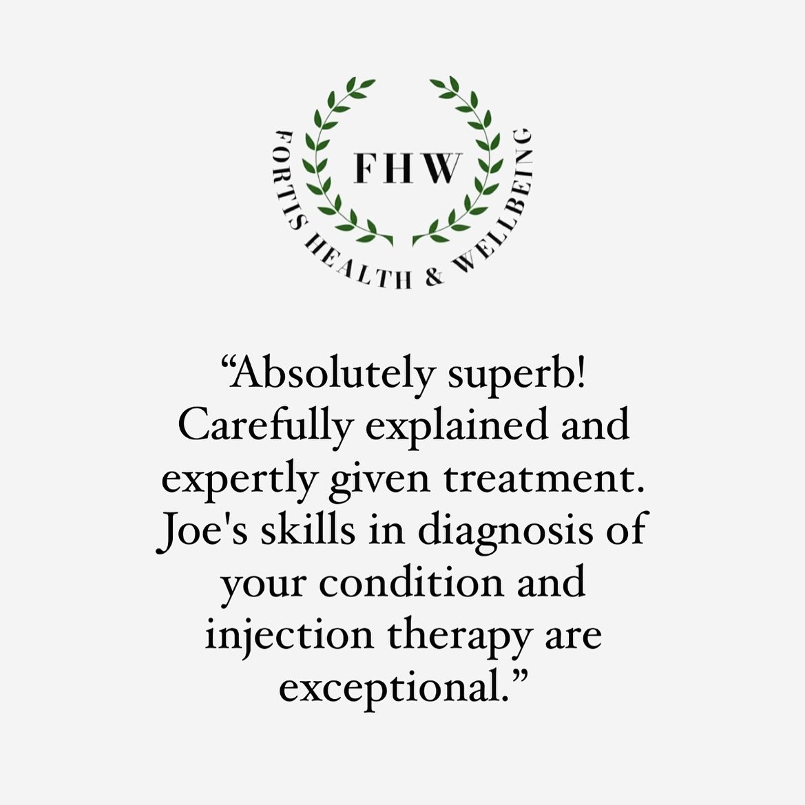 🌿 REVIEW OF THE WEEK 🌿

So happy to receive another fantastic review this week. This lovely client received injection therapy from Joe for her arthritic knee. So glad we could help! ⭐️ 

&ldquo;Absolutely superb! Carefully explained and expertly gi