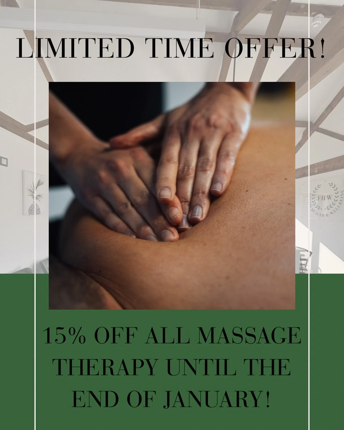 🌿 TREAT YOURSELF THIS JANUARY 🌿

What better way to beat the January blues than by treating yourself to a bit of relaxation? For the rest of January only we are offering an amazing **15% OFF ALL MASSAGE THERAPY** 🙌

This includes:
💆&zwj;♂️ Sports