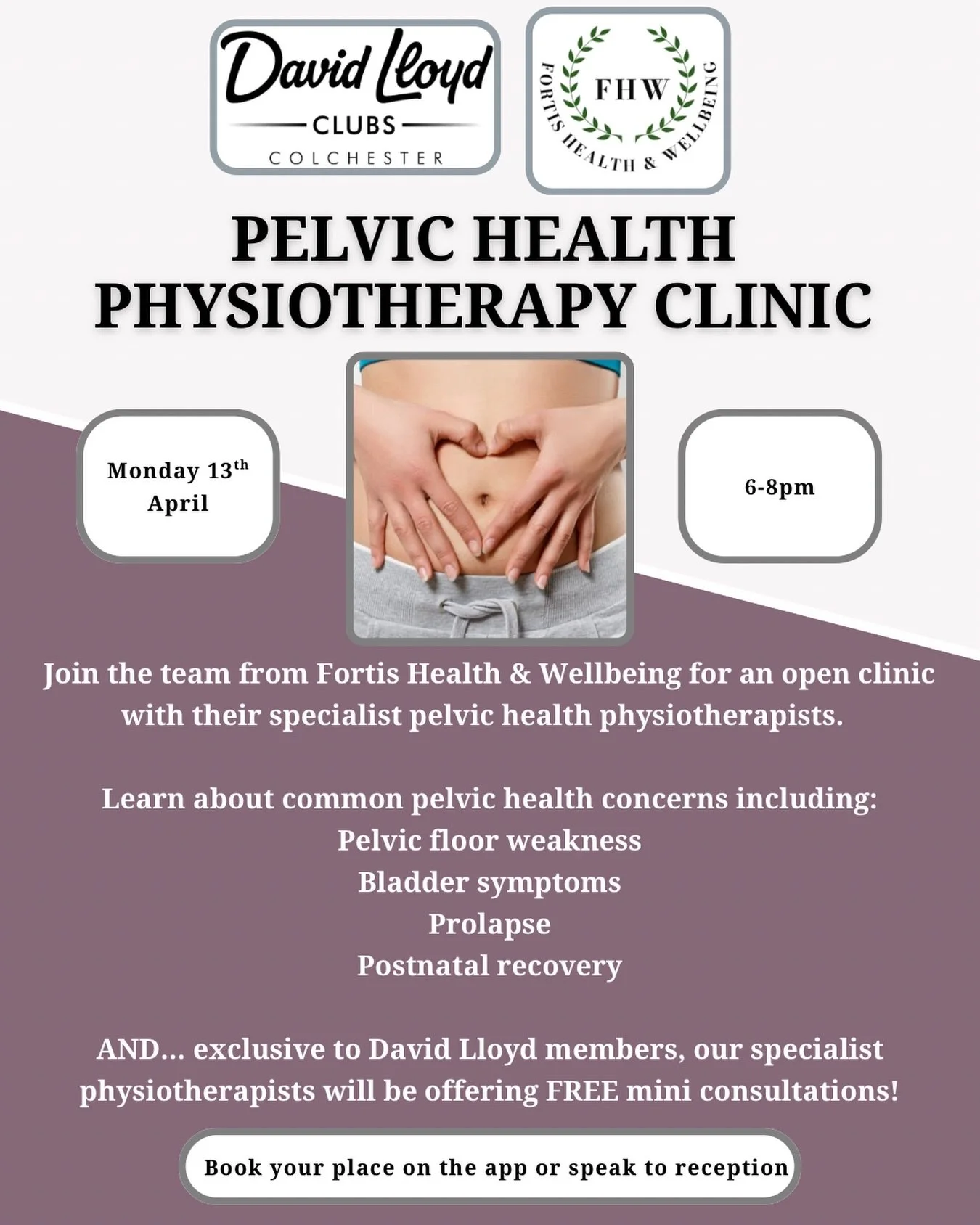 🌿 POP UP PELVIC HEALTH PHYSIO CLINIC 🌿

After the amazing success of our last pop up physio clinic @davidlloydcolchester in February we are so excited to be returning in April, this time with a focus on pelvic health physiotherapy! 🙌

Pelvic healt