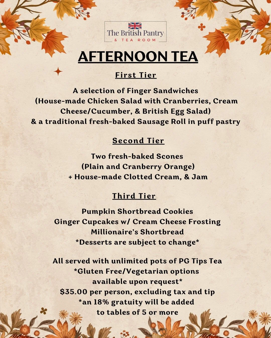 🍂 November is here &mdash; and so is our new Afternoon Tea menu! 🍰

At The British Pantry &amp; Tea Room, we&rsquo;re celebrating the season with cozy flavors and festive treats. This month&rsquo;s scone of the month is a delicious Cranberry Orange