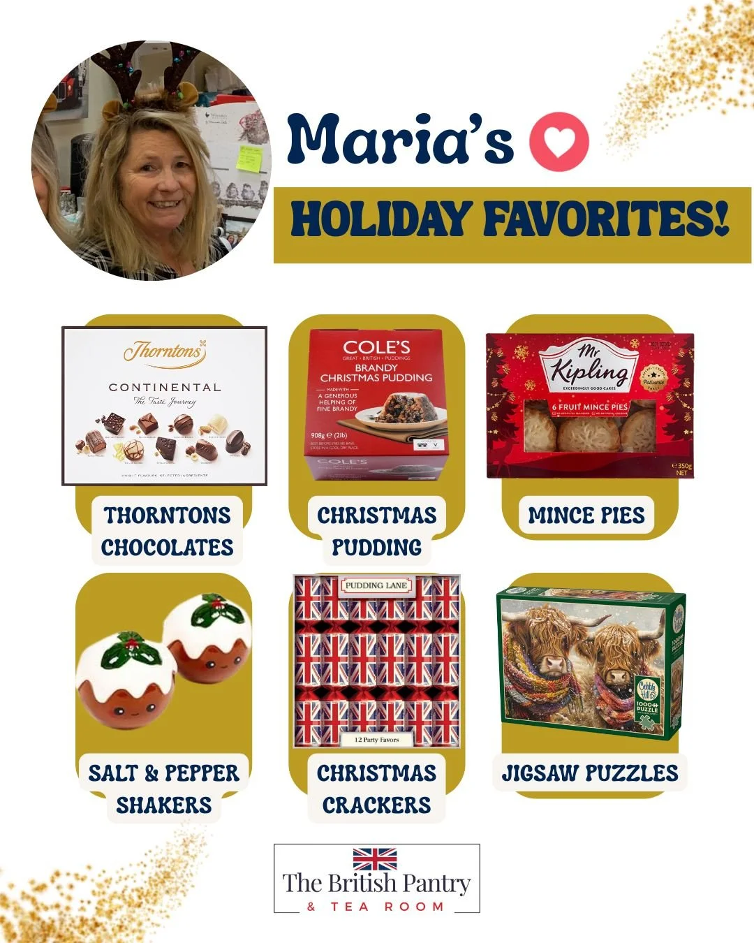 Hello friends, Maria here! The shop is looking wonderfully festive, and I&rsquo;ve picked out some of my favorite holiday treasures to share with you (see the photo attached). From classic British treats to charming little gifts, these are the things