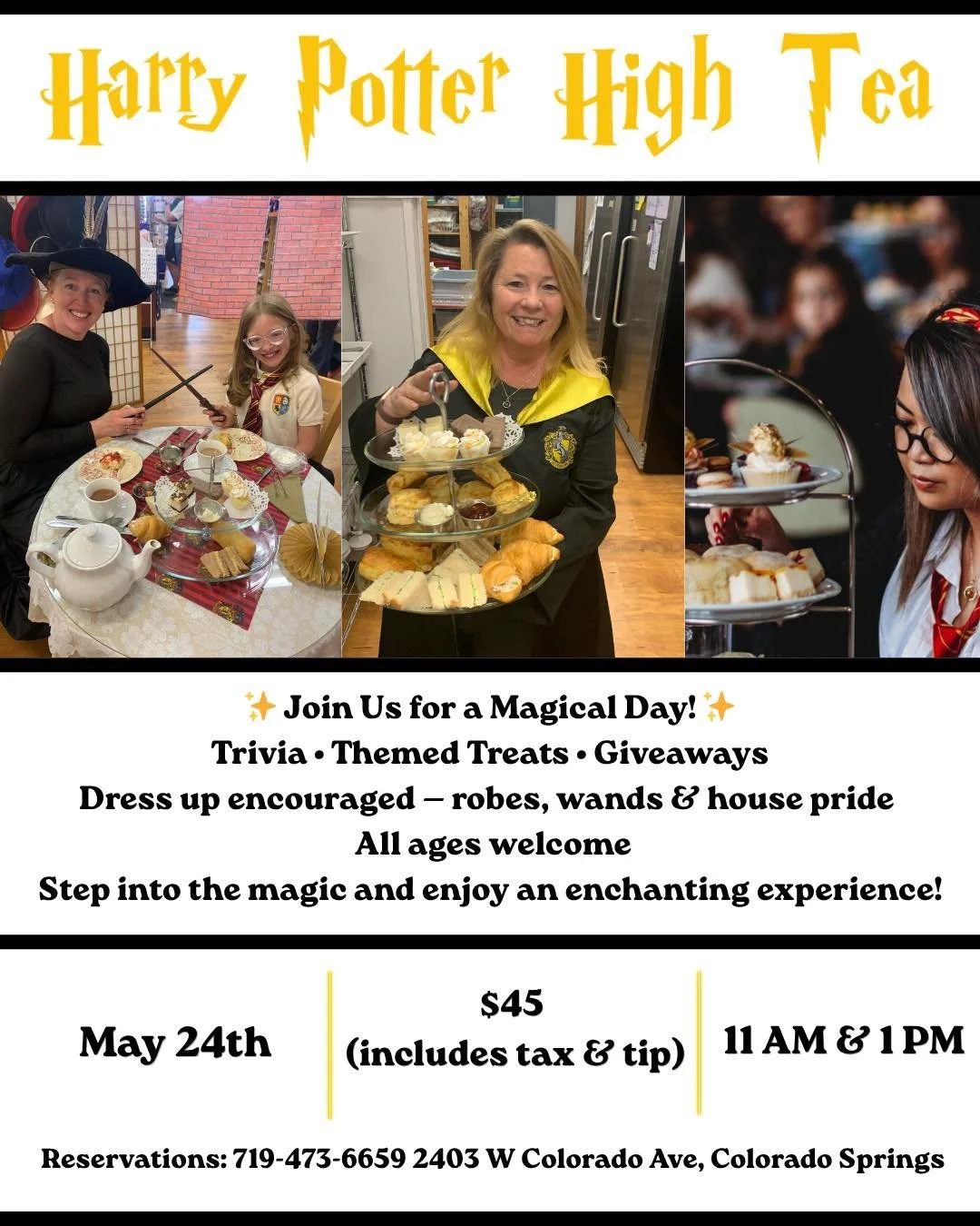 Harry Potter High Tea Update! ✨
Our Saturday, May 23rd seatings (11am &amp; 1pm) are officially SOLD OUT, you all are magical!

But great news&hellip; we&rsquo;ve opened TWO more seatings on Sunday, May 24th at 11am &amp; 1pm!

Expect trivia, themed 