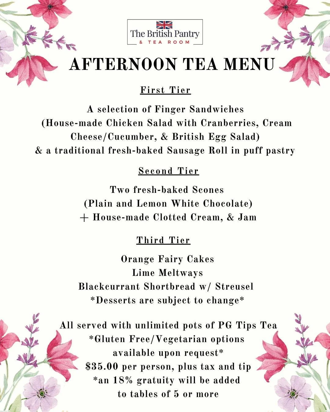 June has arrived at The British Pantry and Tea Room and we are ready to celebrate it with a fresh new Afternoon Tea menu. This month we are keeping things classic and delicious with our British tea sandwiches and our housemade sausage rolls that ever