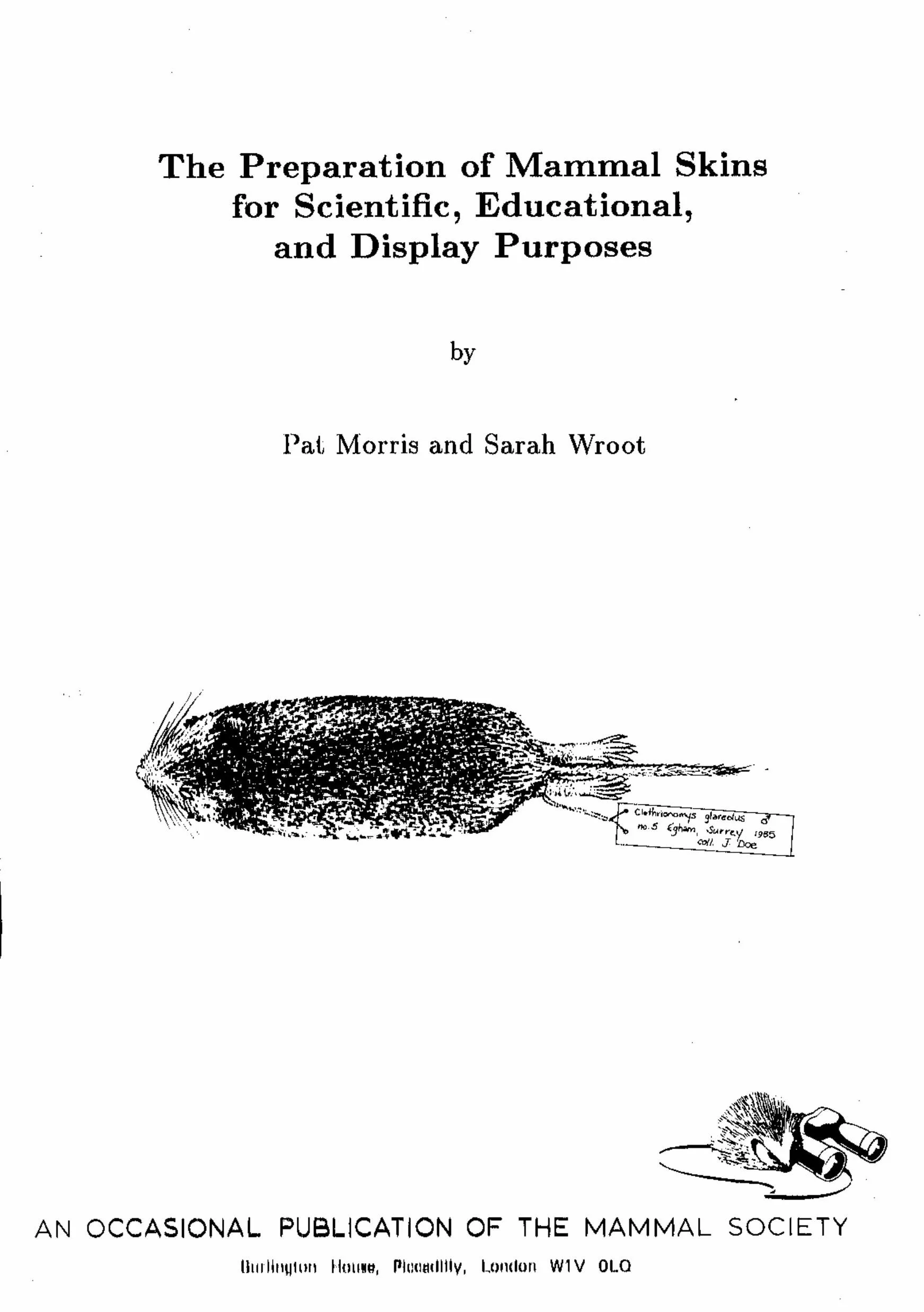 The Preparation of Mammal Skins for Scientific, Educational and Display Purposes (e-book)