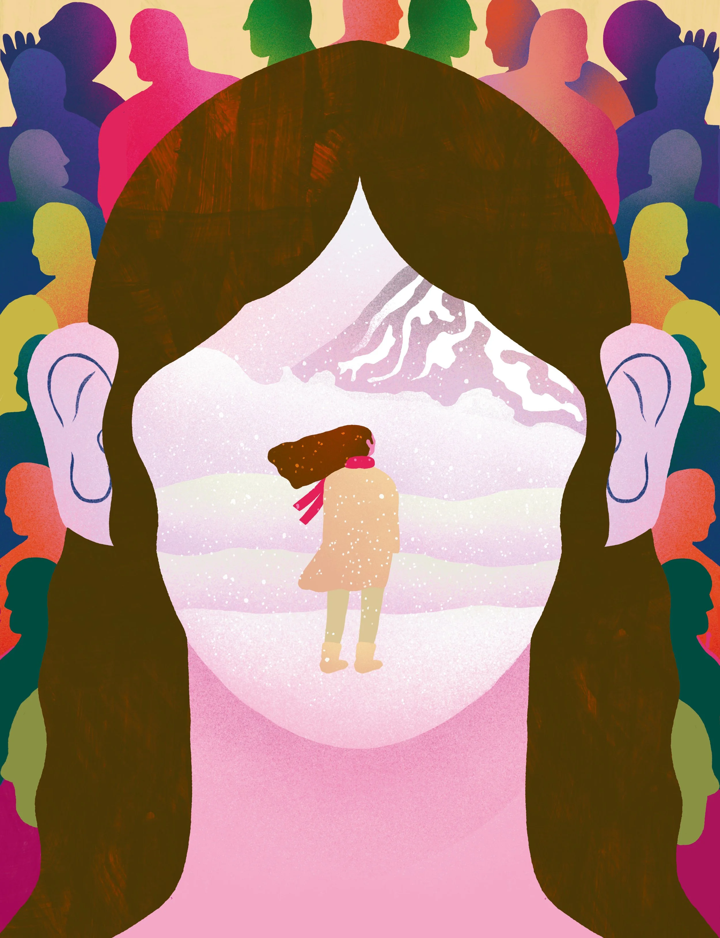 silence; snow; people