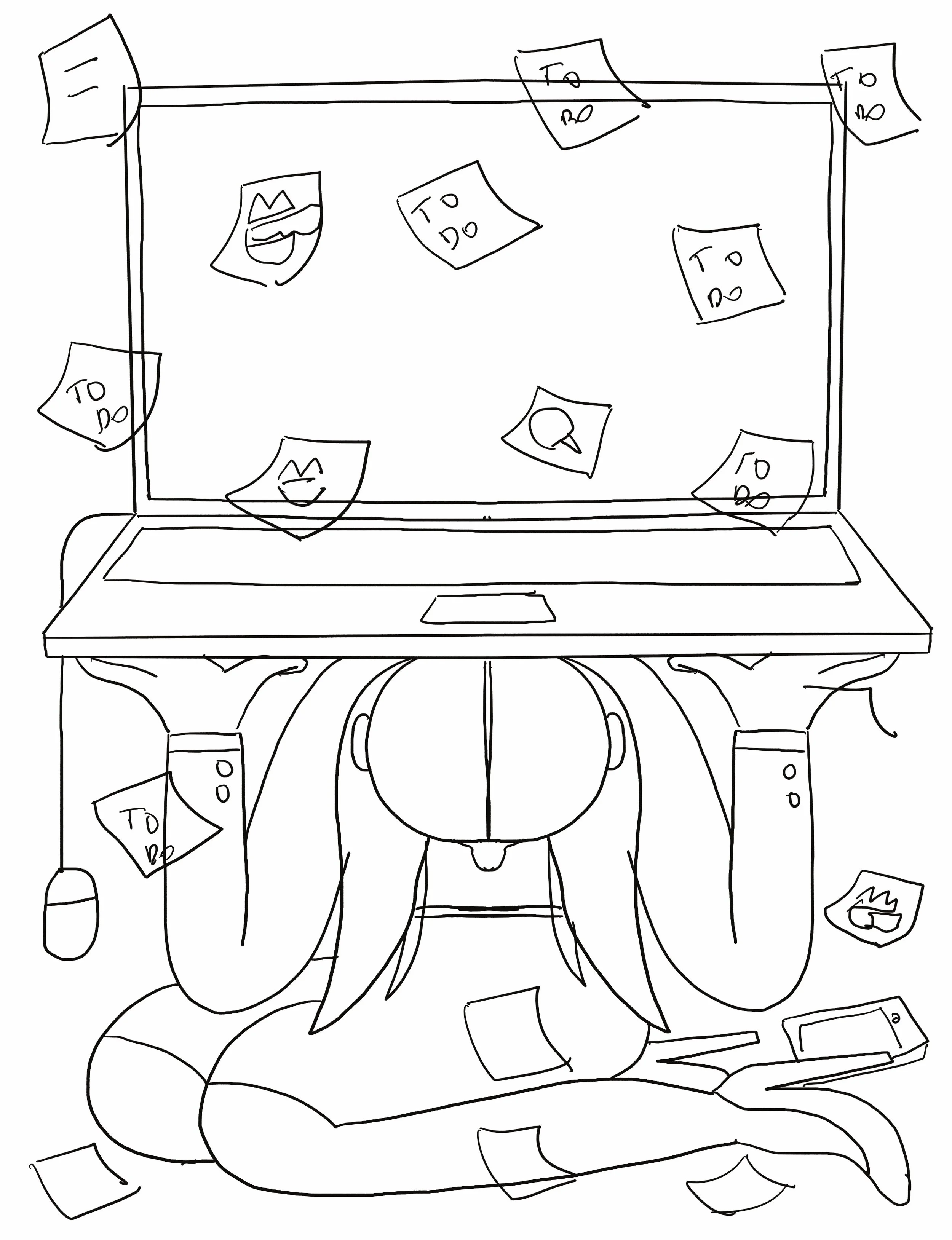burnout, computer, illustration, working hard